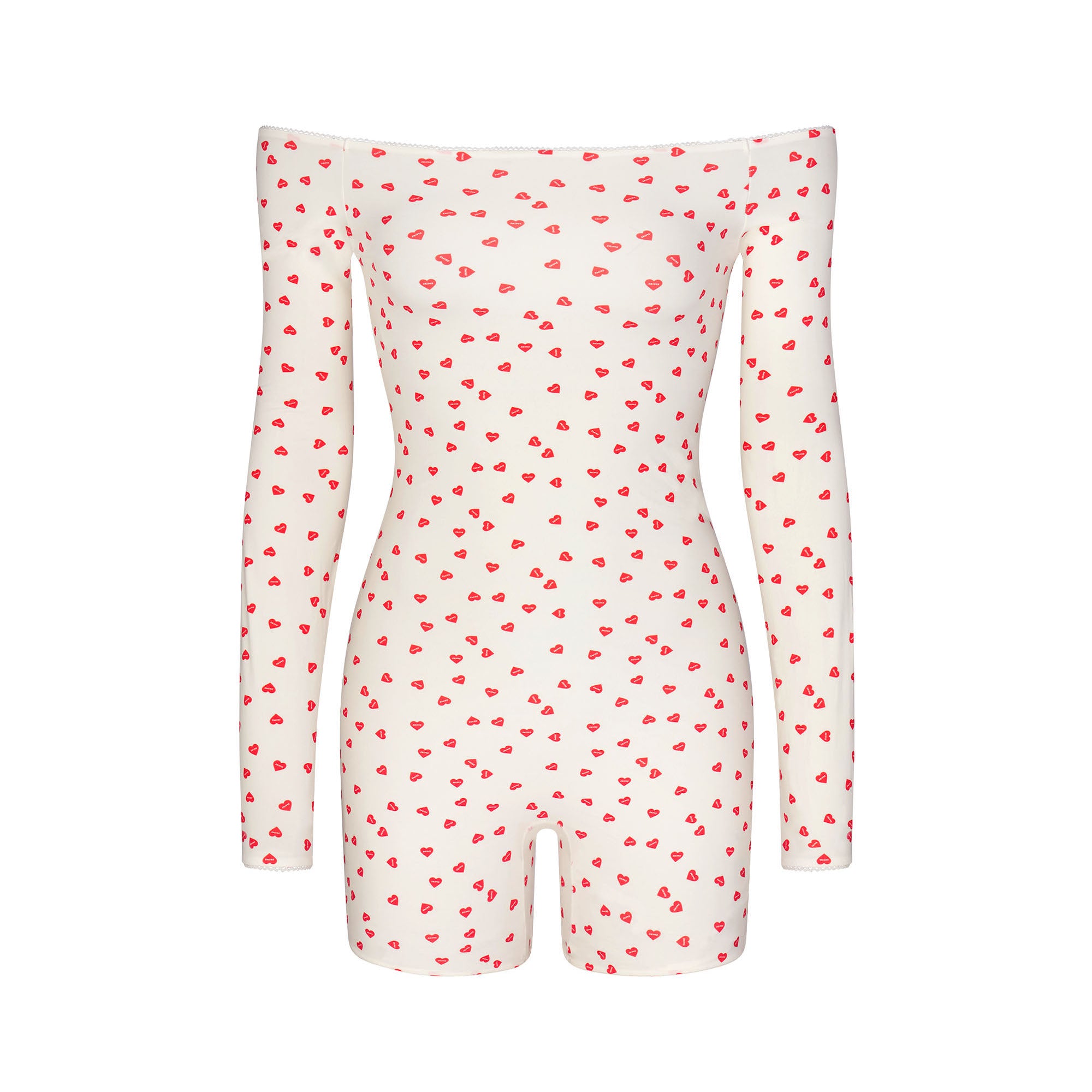 FITS EVERYBODY PICOT OFF THE SHOULDER ONESIE | RUBY HEART PRINT - Image 5