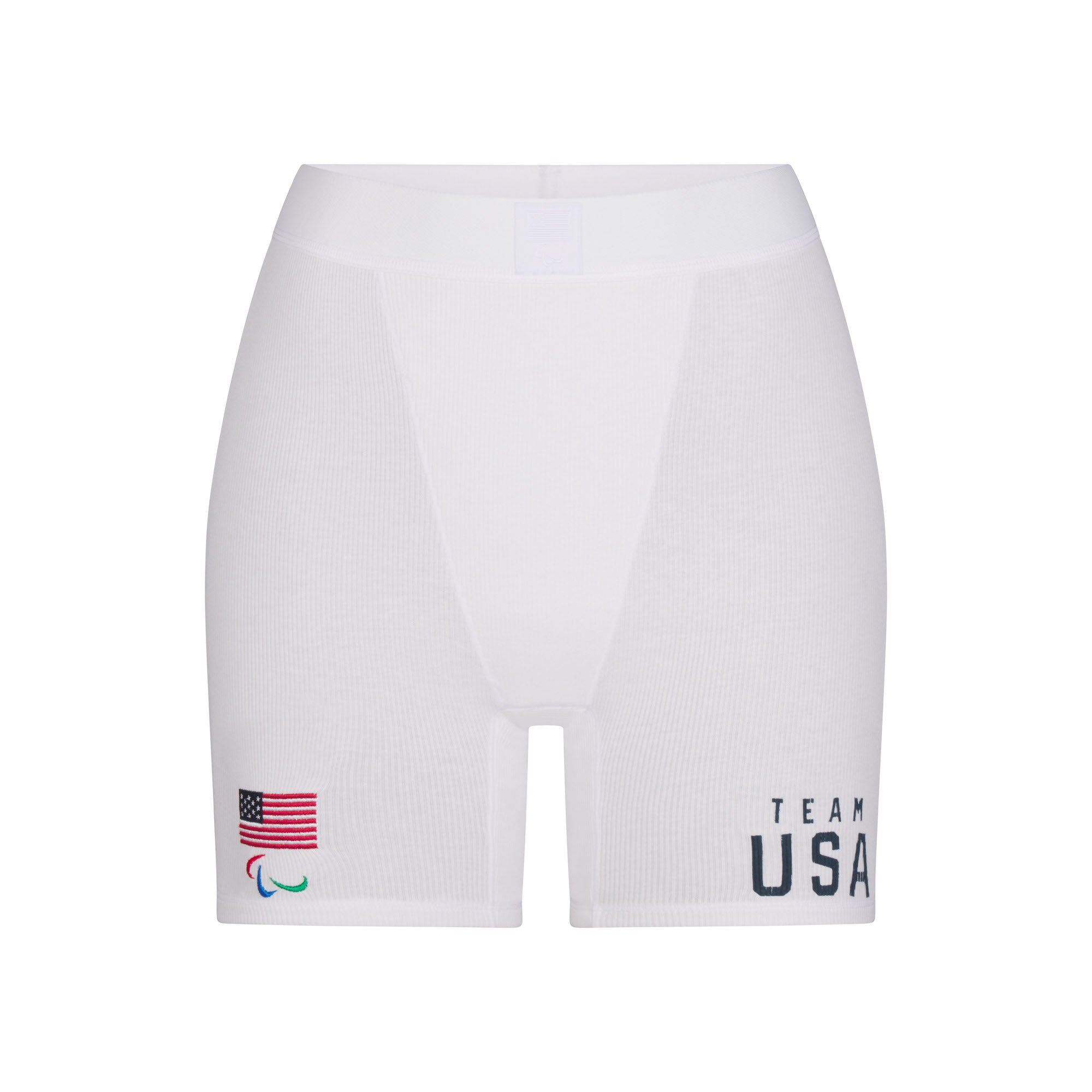 SKIMS FOR TEAM USA COTTON RIB PARALYMPIC BOXER | WHITE - Image 4