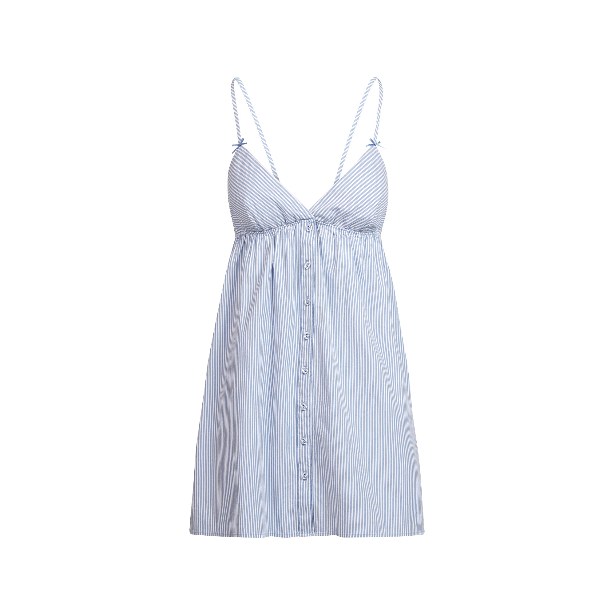 COTTON POPLIN SLEEP MINI DRESS | CADET STRIPE - Image 5