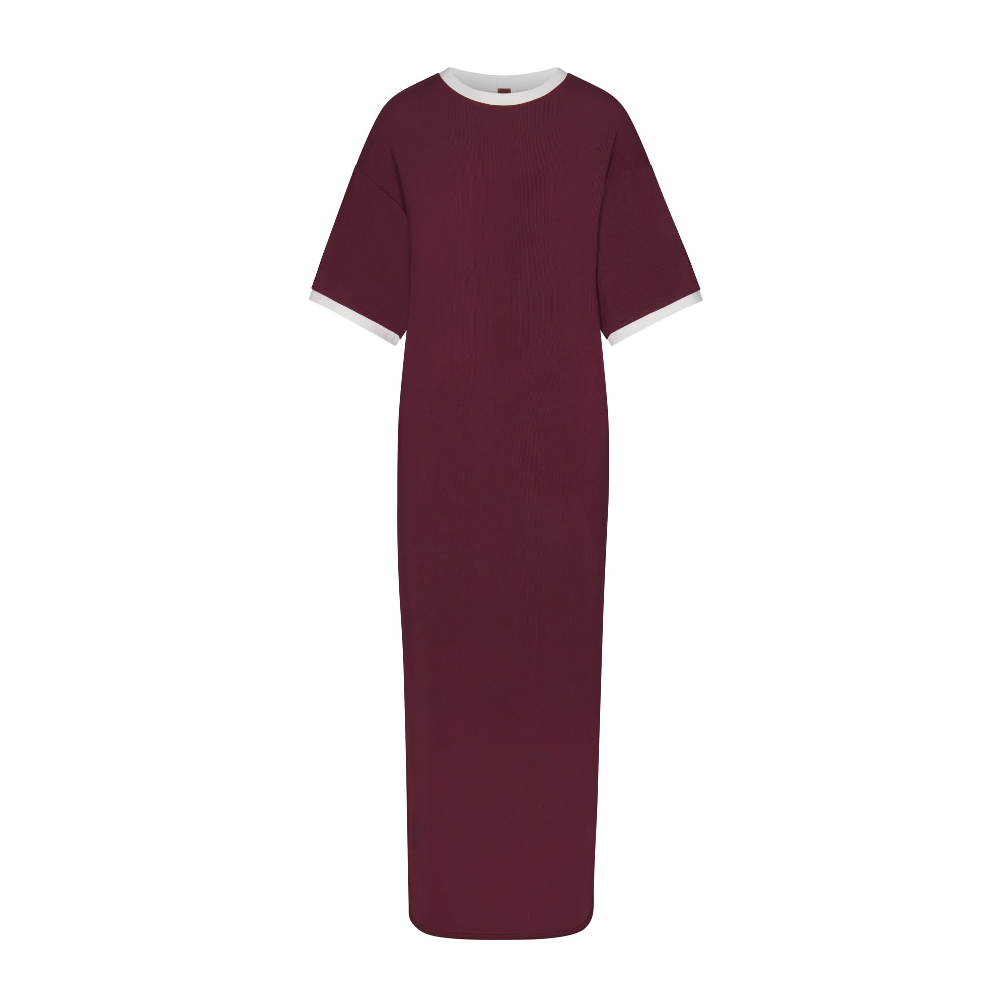 SOFT LOUNGE RINGER T-SHIRT LONG DRESS | MAROON - Image 5