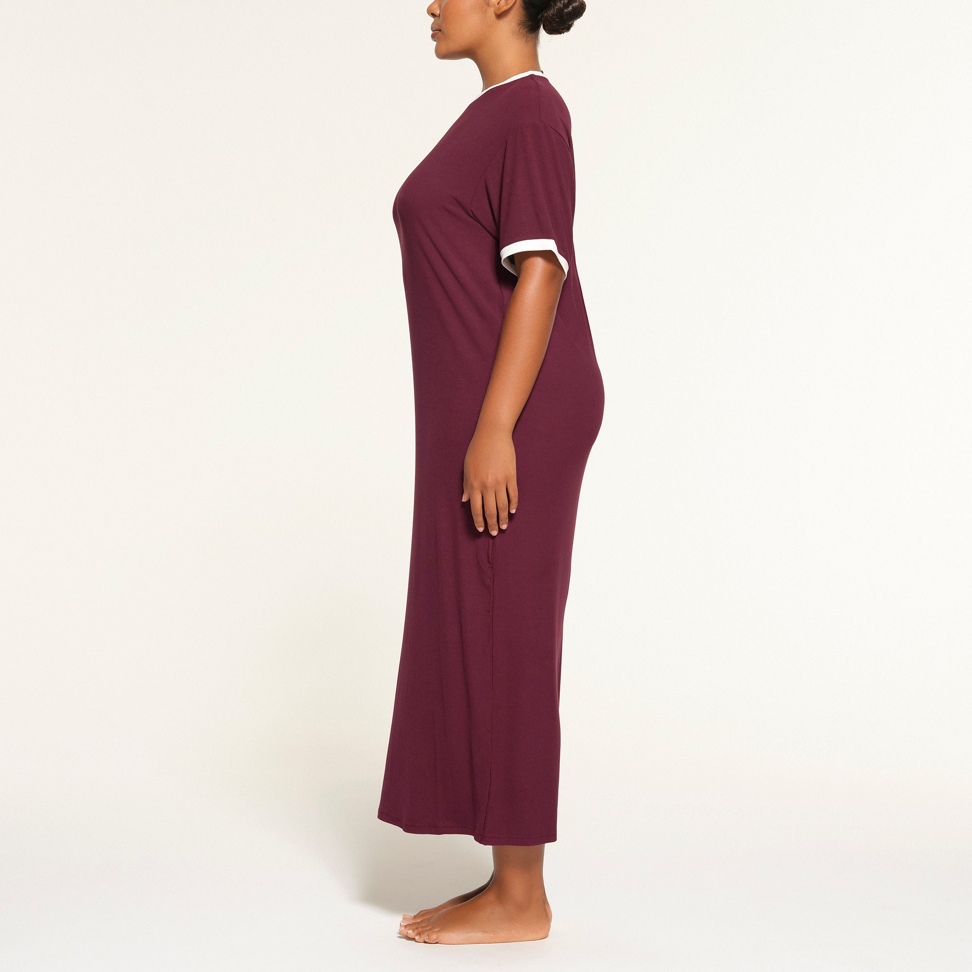 SOFT LOUNGE RINGER T-SHIRT LONG DRESS | MAROON - Image 2