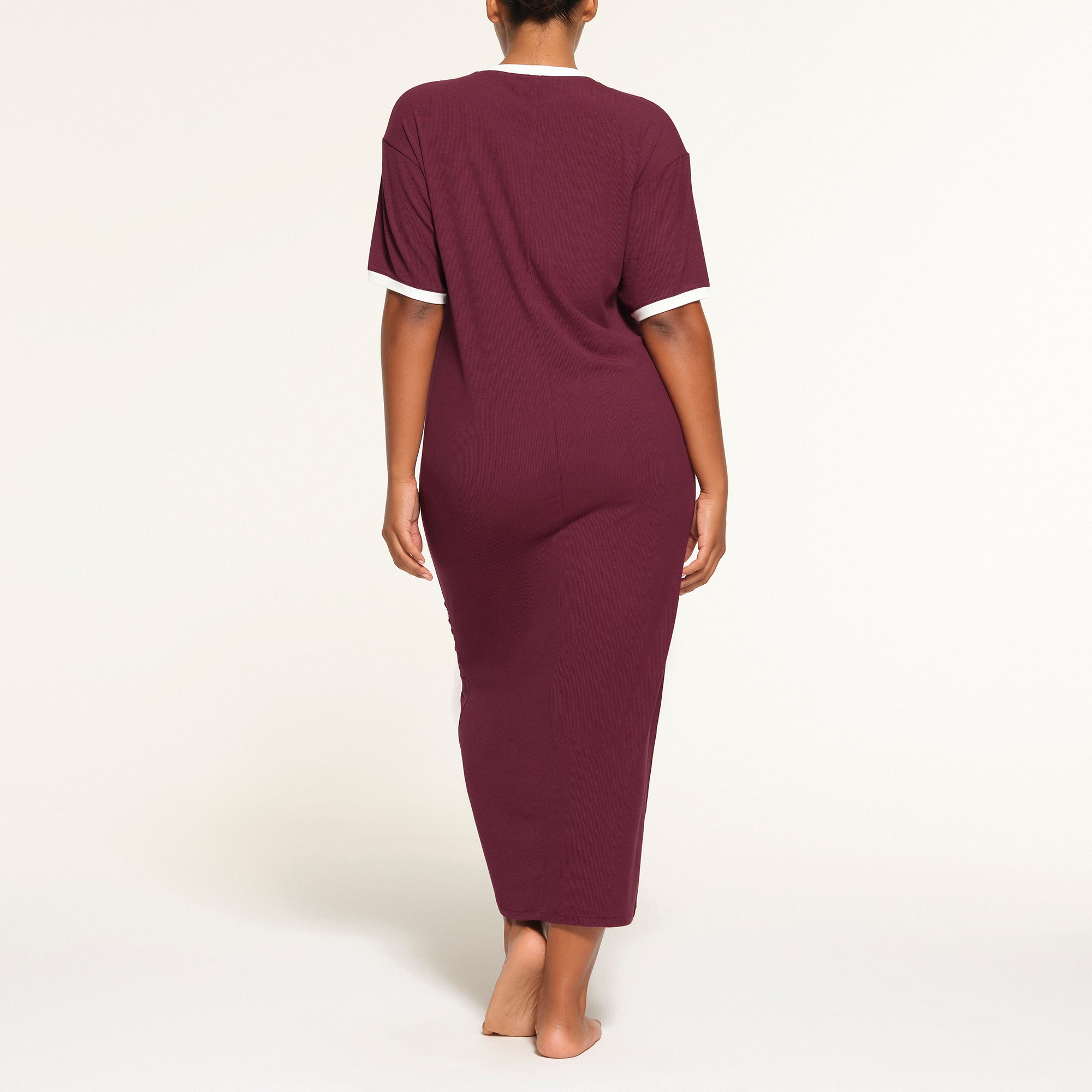 SOFT LOUNGE RINGER T-SHIRT LONG DRESS | MAROON - Image 3