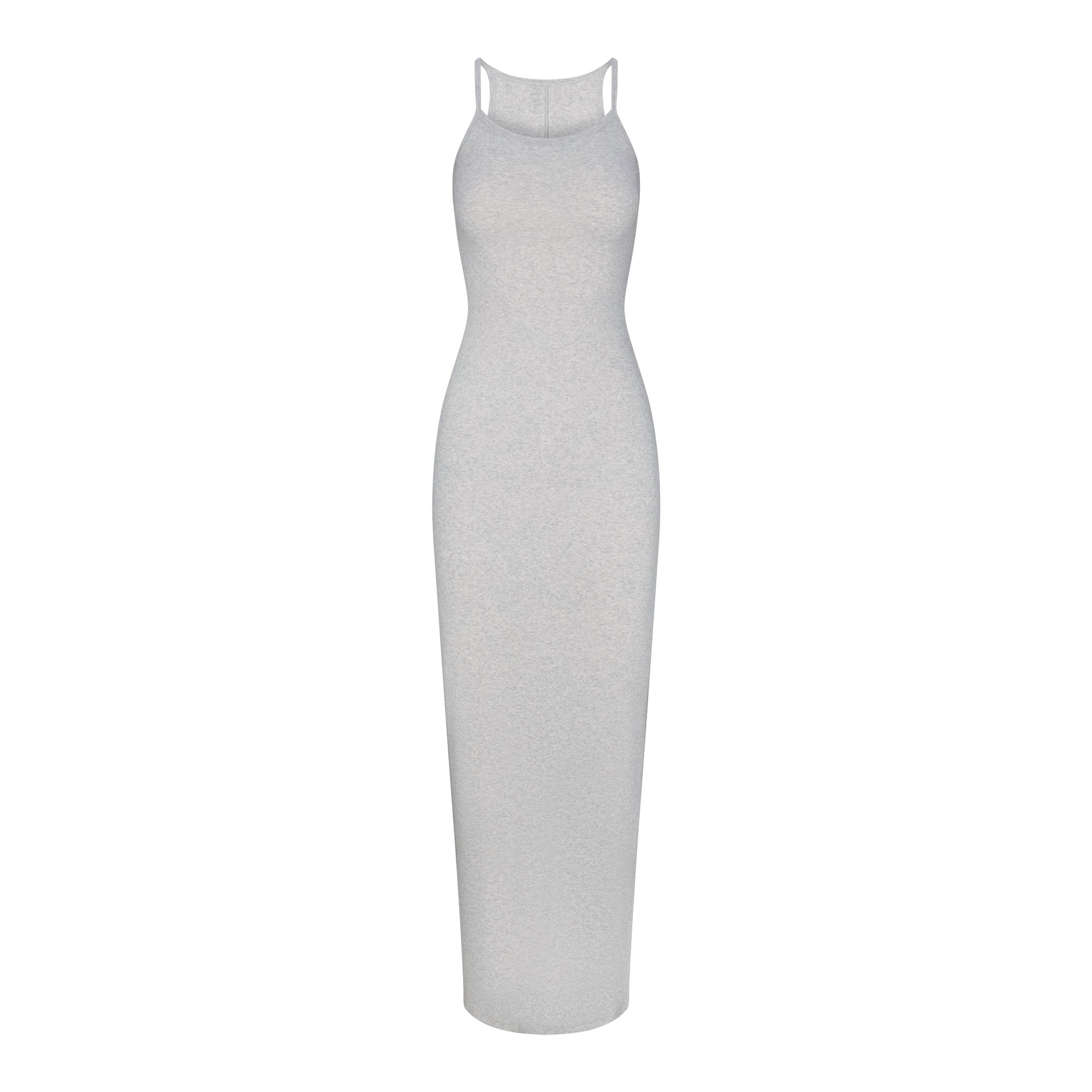 COTTON RIB LONG CAMI DRESS | LIGHT HEATHER GREY - Image 7