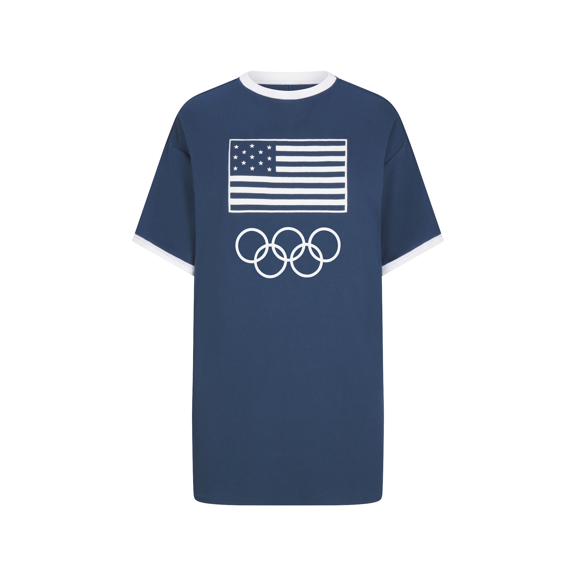 SKIMS FOR TEAM USA COTTON RIB OLYMPIC T-SHIRT MINI DRESS | NAVY - Image 5