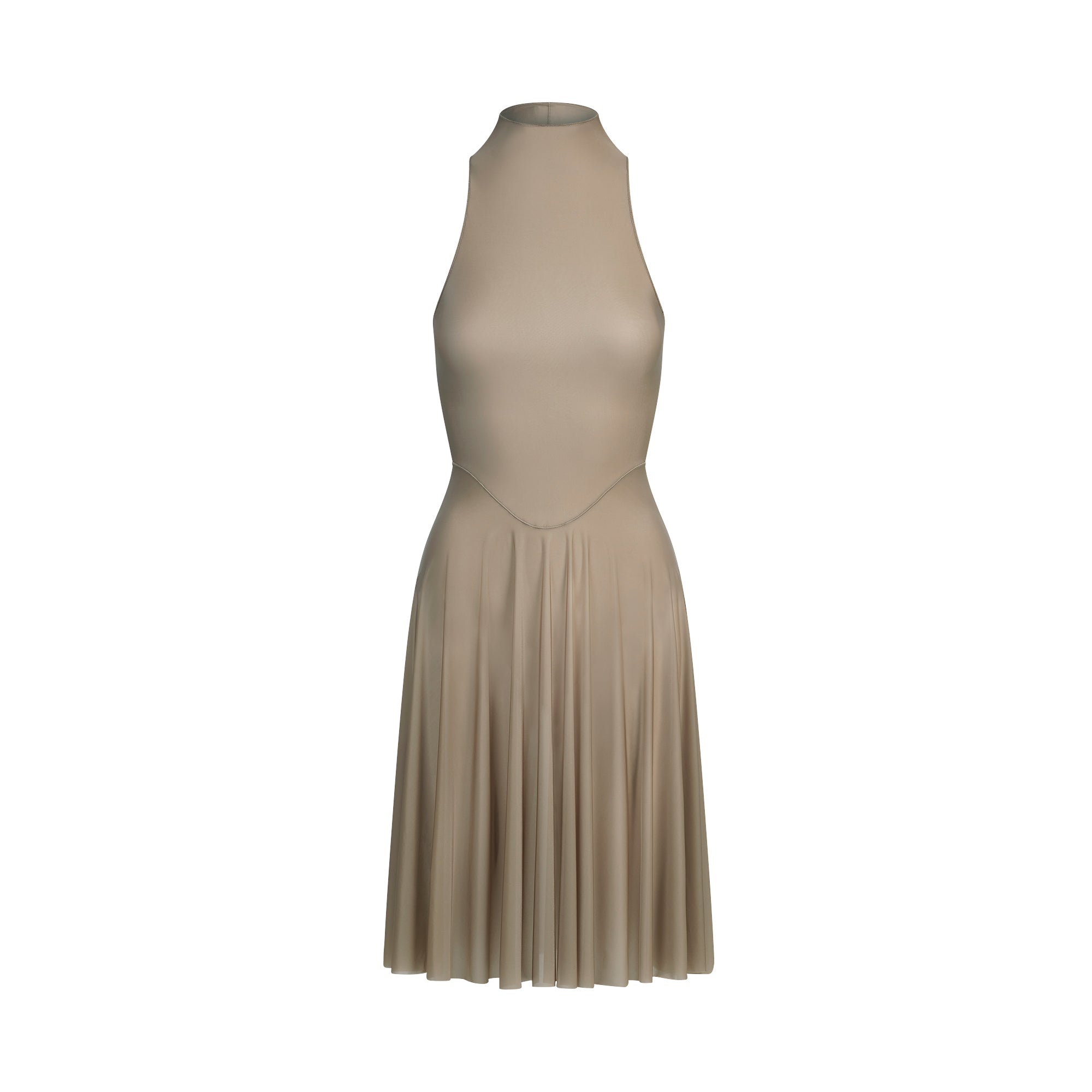 MILKY SHEER HIGH NECK MIDI DRESS | TRUFFLE - Image 6