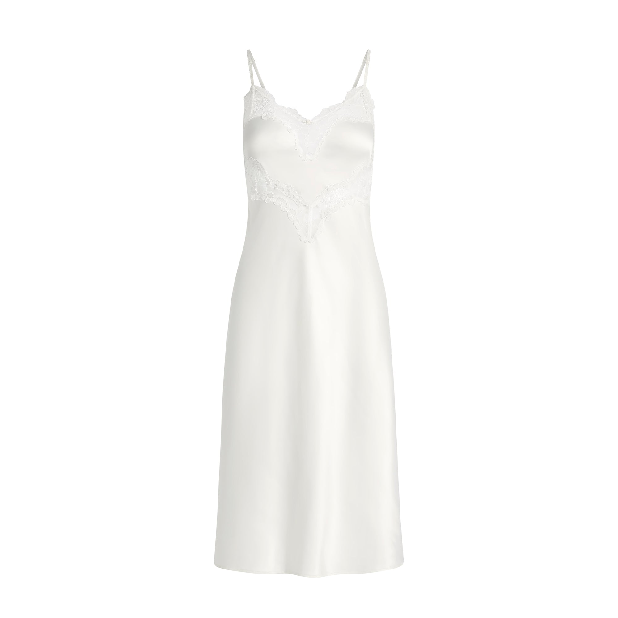 WOVEN SHINE LACE MIDI SLIP DRESS | IVORY - Image 7