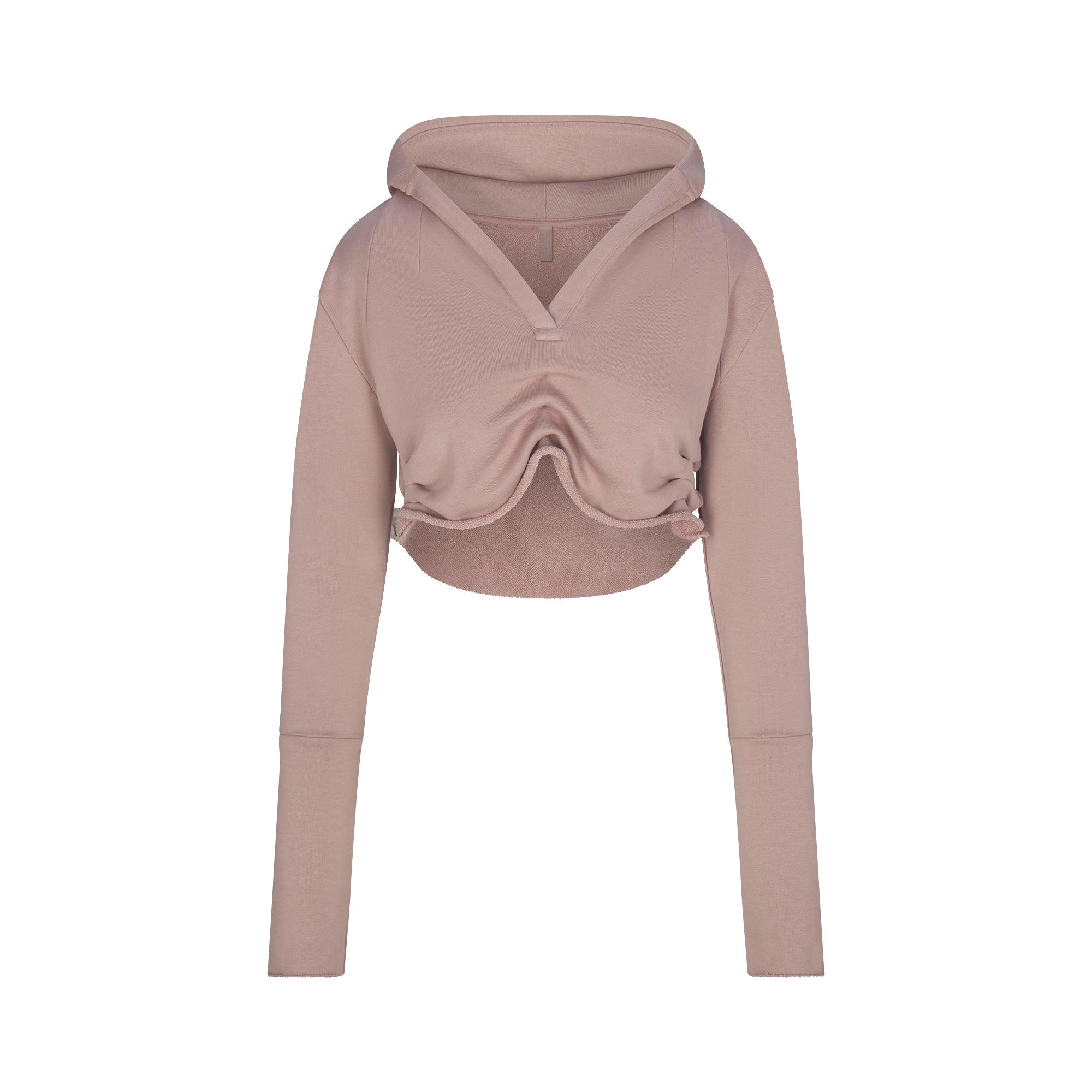 FRENCH TERRY SHOULDER PAD CROPPED HOODIE | FAWN - Image 6