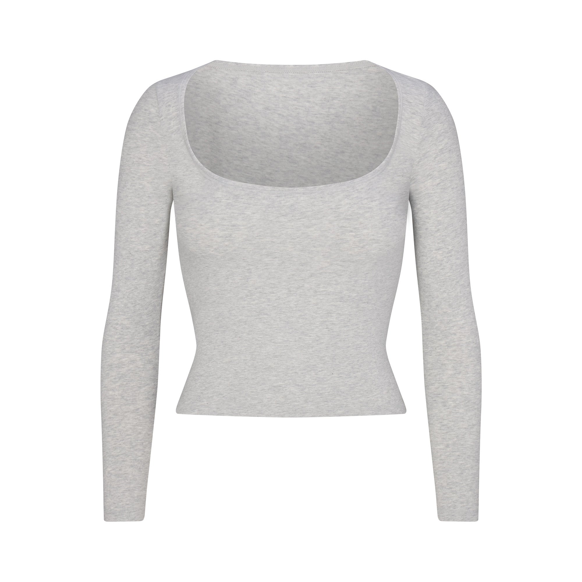 COTTON JERSEY SCOOP NECK LONG SLEEVE TOP | LIGHT HEATHER GREY - Image 5