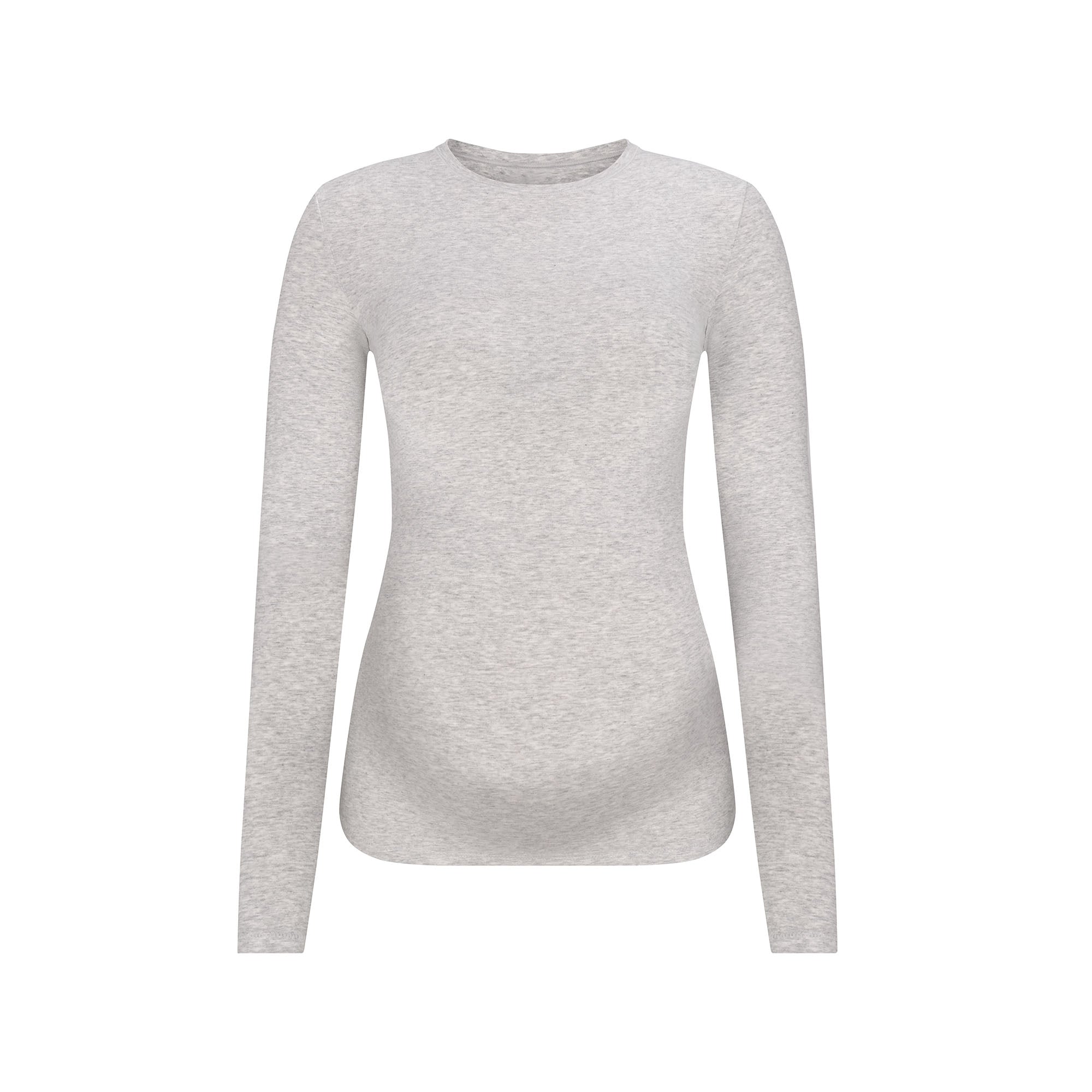 COTTON JERSEY MATERNITY LONG SLEEVE T-SHIRT | LIGHT HEATHER GREY - Image 7