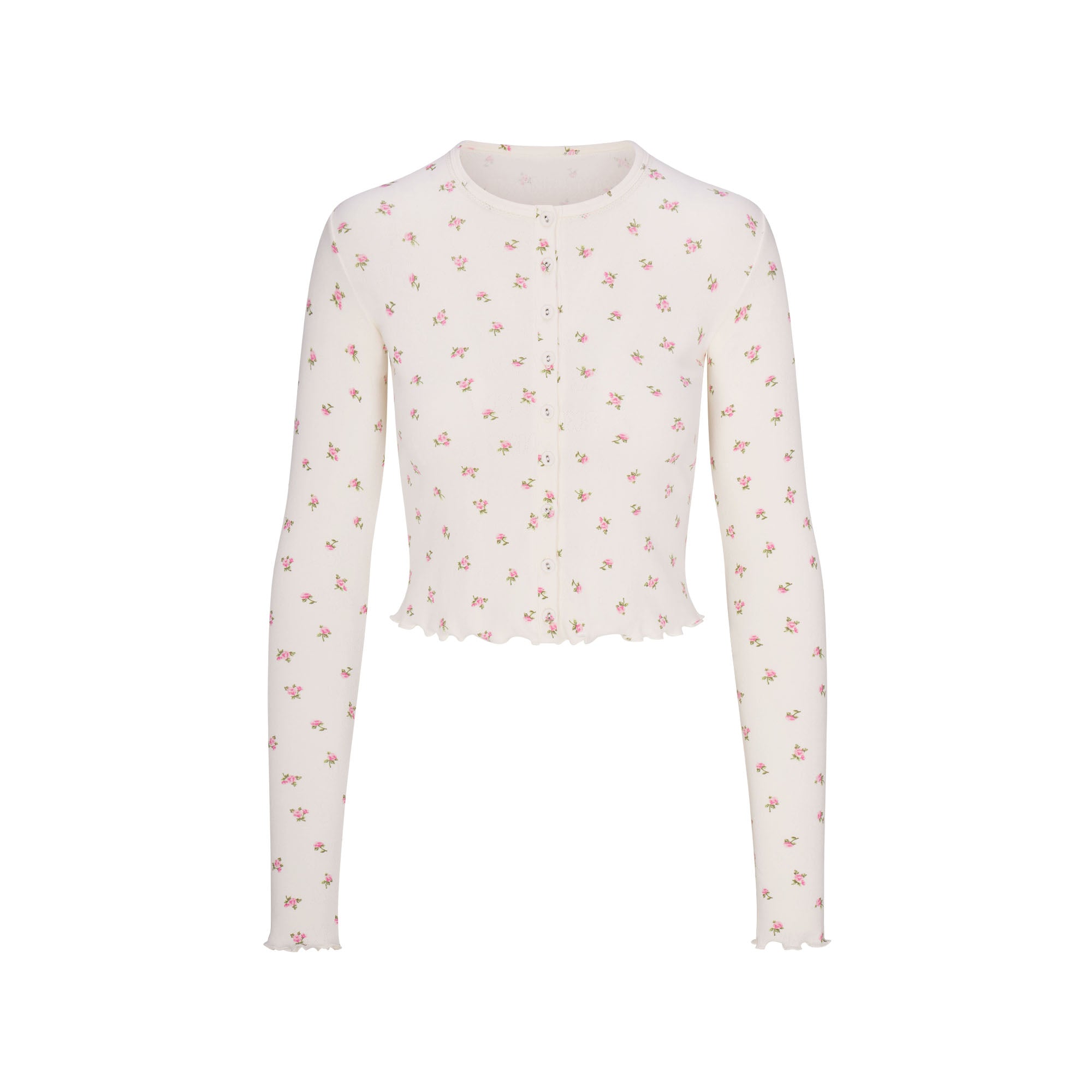 LOGO POINTELLE CARDIGAN | MARBLE PINK ROSEBUD PRINT - Image 5