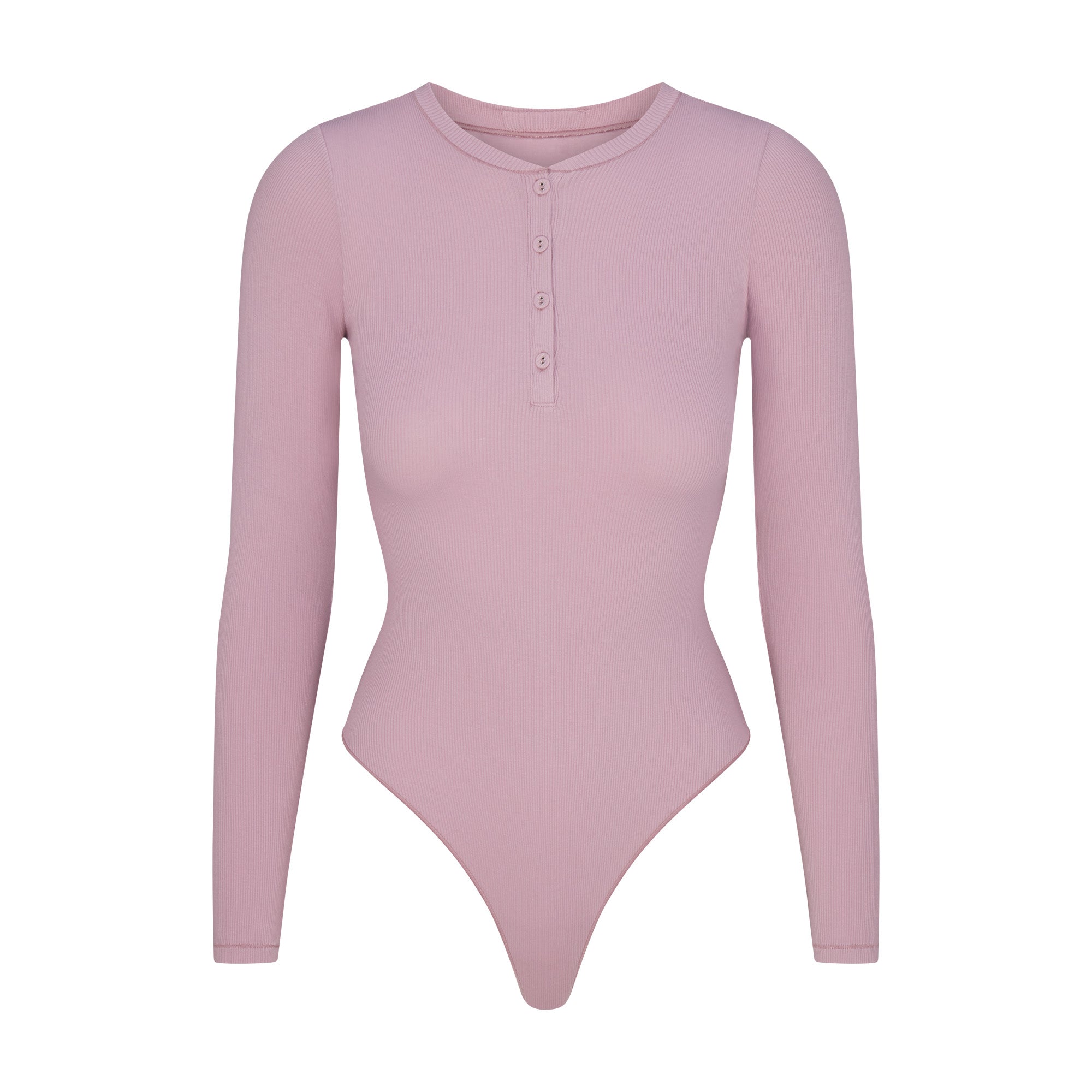 COTTON RIB LONG SLEEVE HENLEY BODYSUIT | DUSK - Image 5