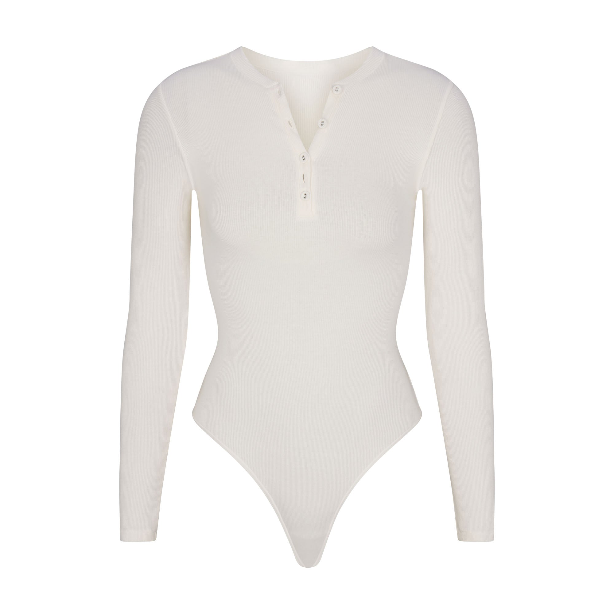 COTTON RIB LONG SLEEVE HENLEY BODYSUIT | MARBLE - Image 5