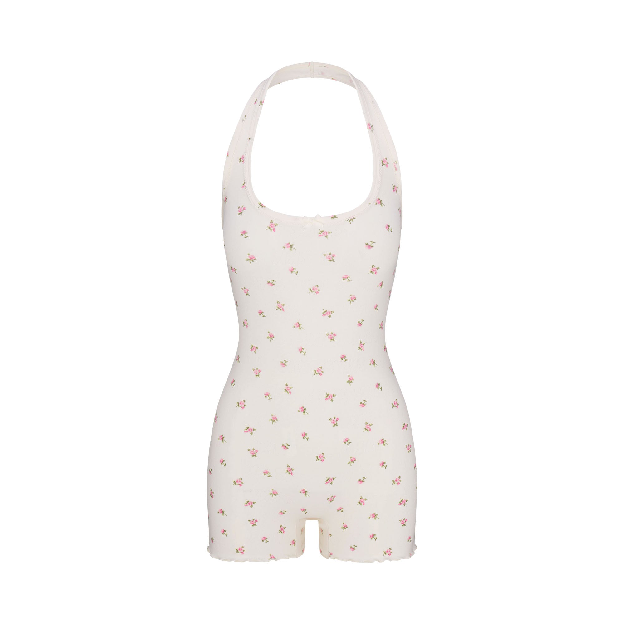 LOGO POINTELLE HALTER ONESIE | MARBLE PINK ROSEBUD PRINT - Image 5
