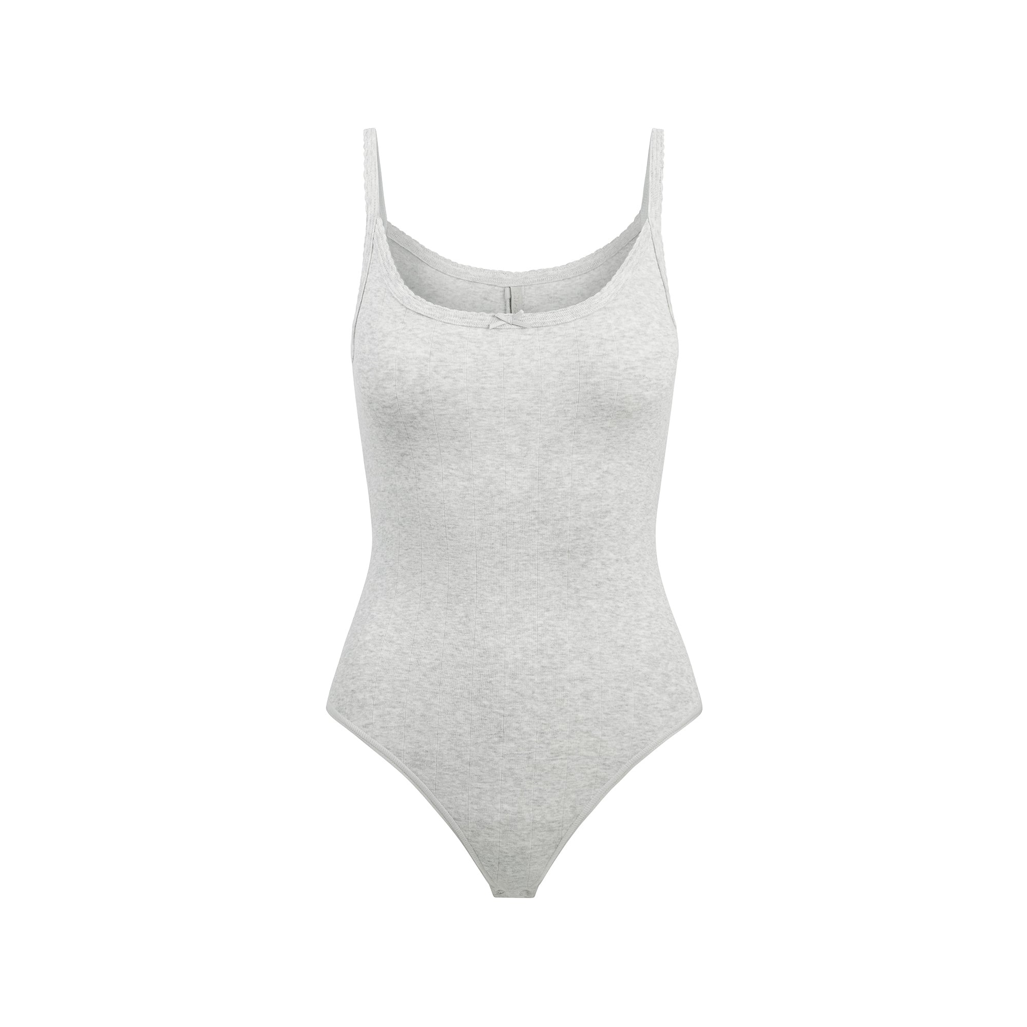 DROP NEEDLE POINTELLE CAMI BODYSUIT | LIGHT HEATHER GREY - Image 6