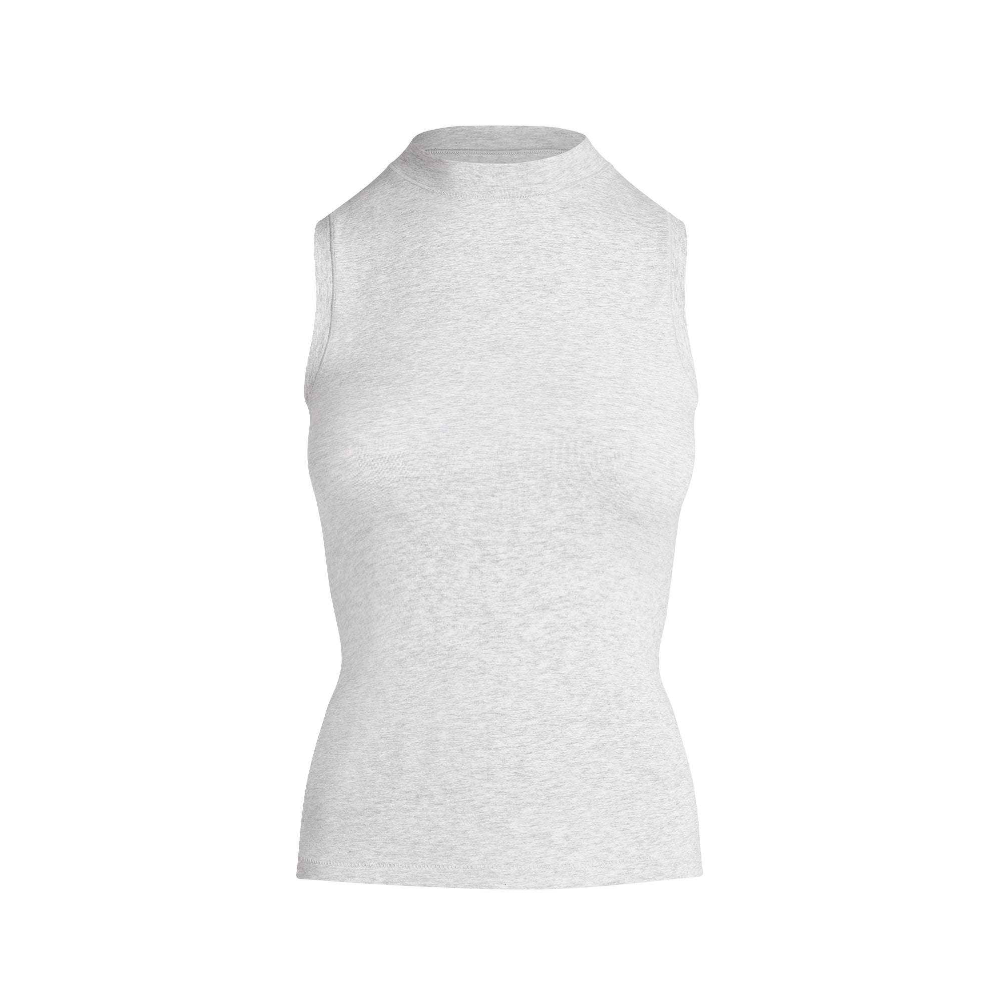 COTTON JERSEY MOCK NECK TANK | LIGHT HEATHER GREY - Image 5