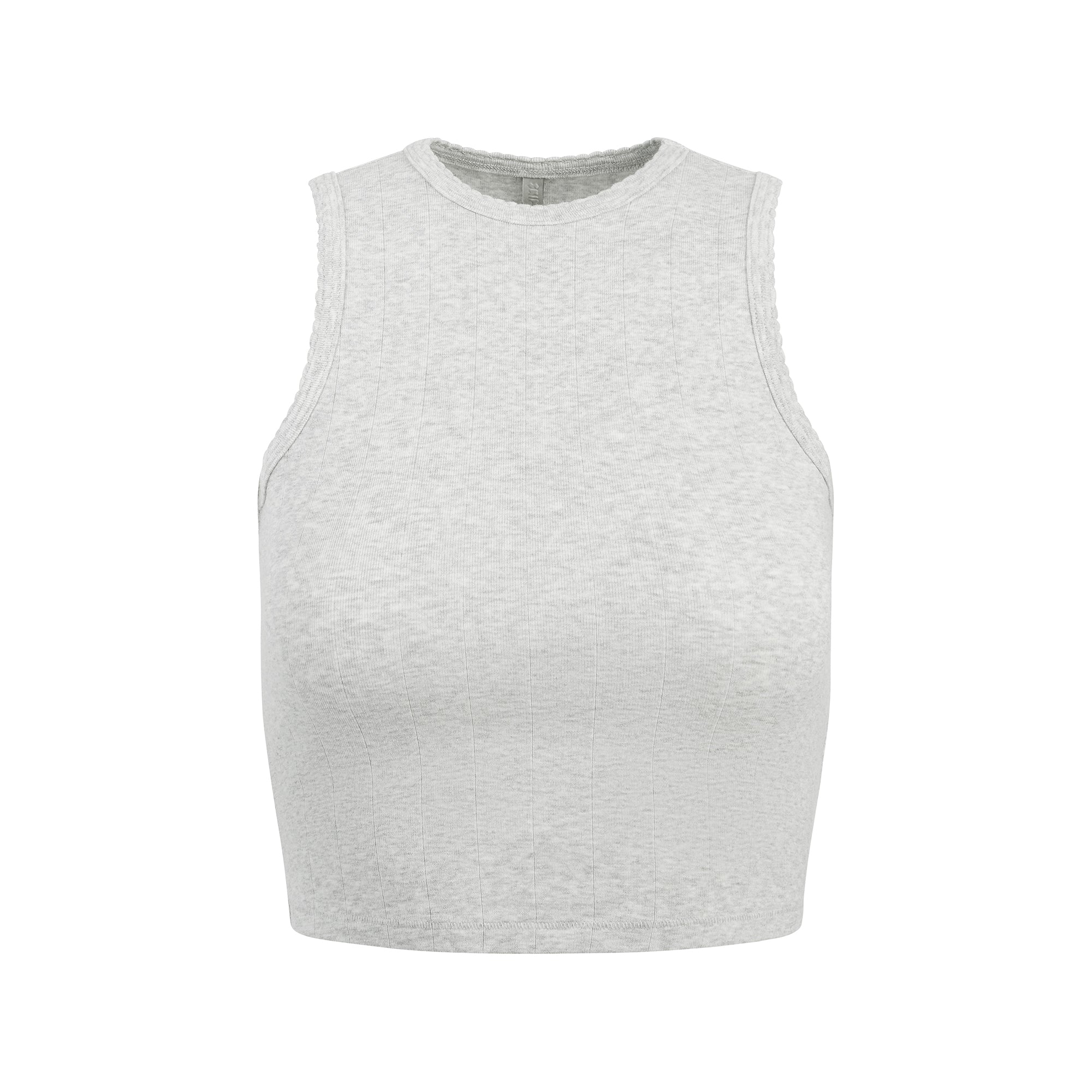 DROP NEEDLE POINTELLE CROPPED TANK | LIGHT HEATHER GREY - Image 5