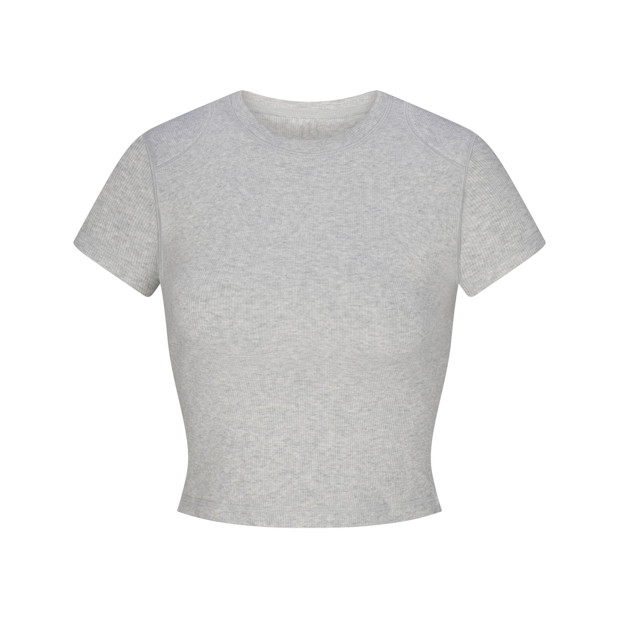 COTTON RIB SHOULDER PAD CROPPED TOP | LIGHT HEATHER GREY - Image 5