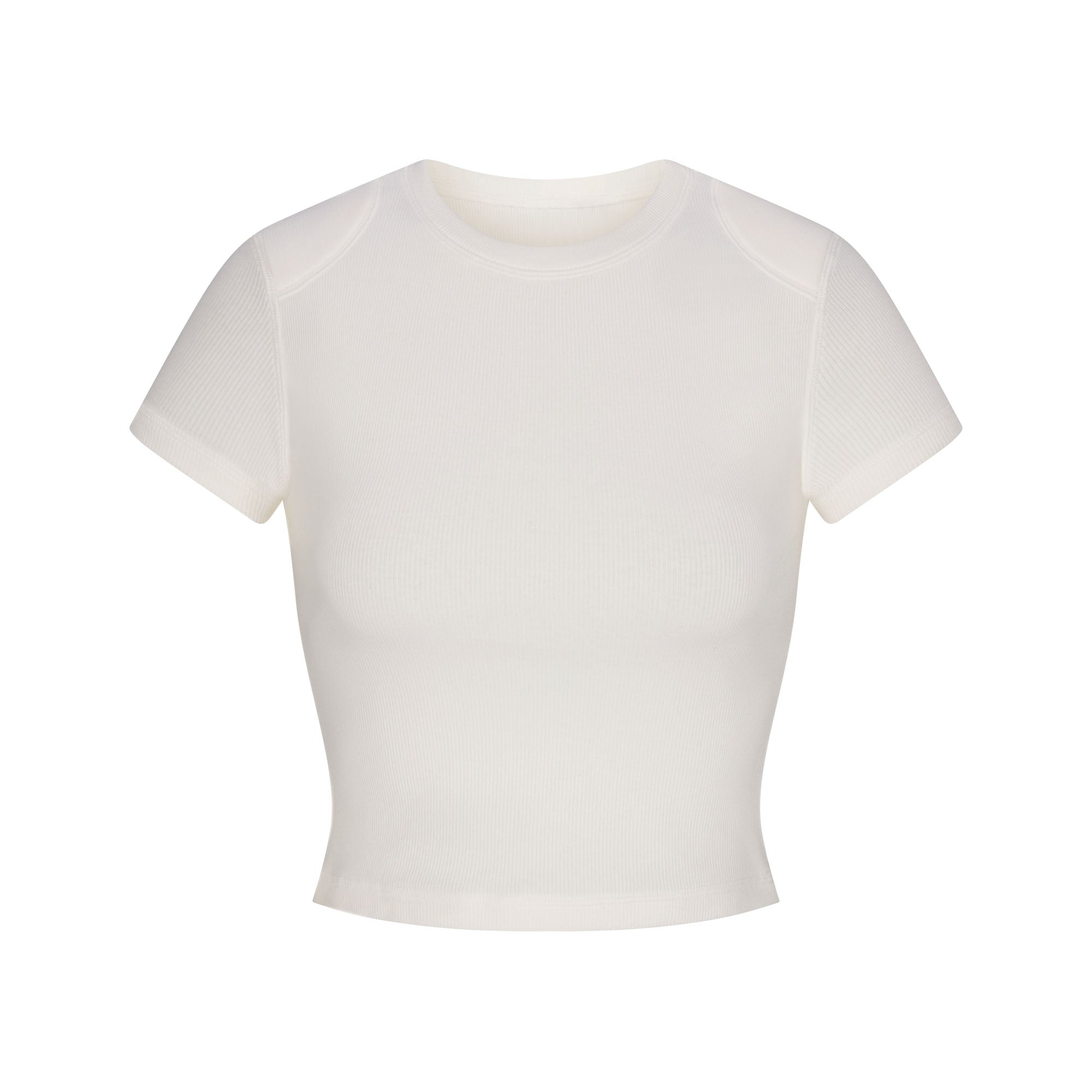 COTTON RIB SHOULDER PAD CROPPED TOP | MARBLE - Image 5