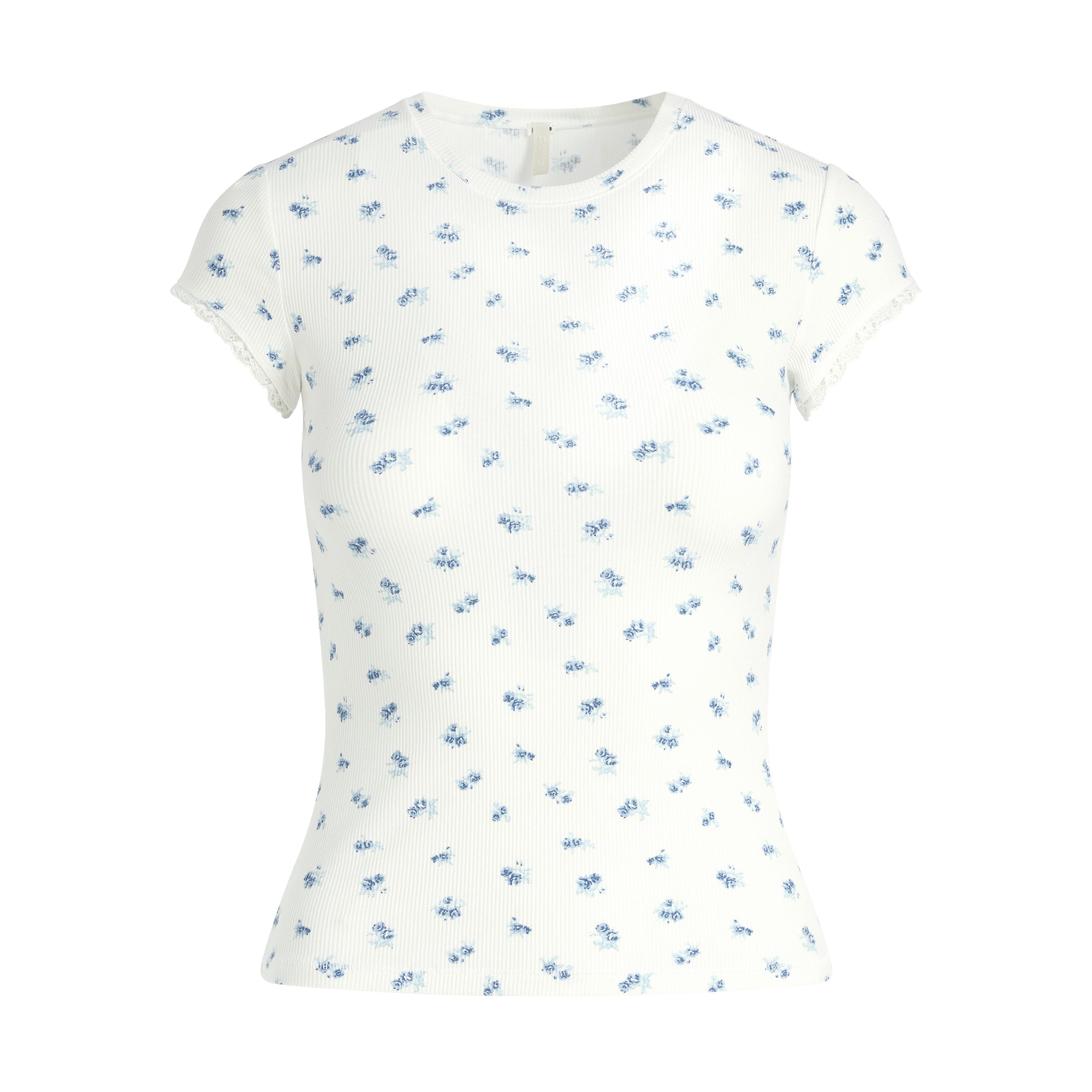 SOFT LOUNGE LACE T-SHIRT | BLUE GARDEN PRINT - Image 6