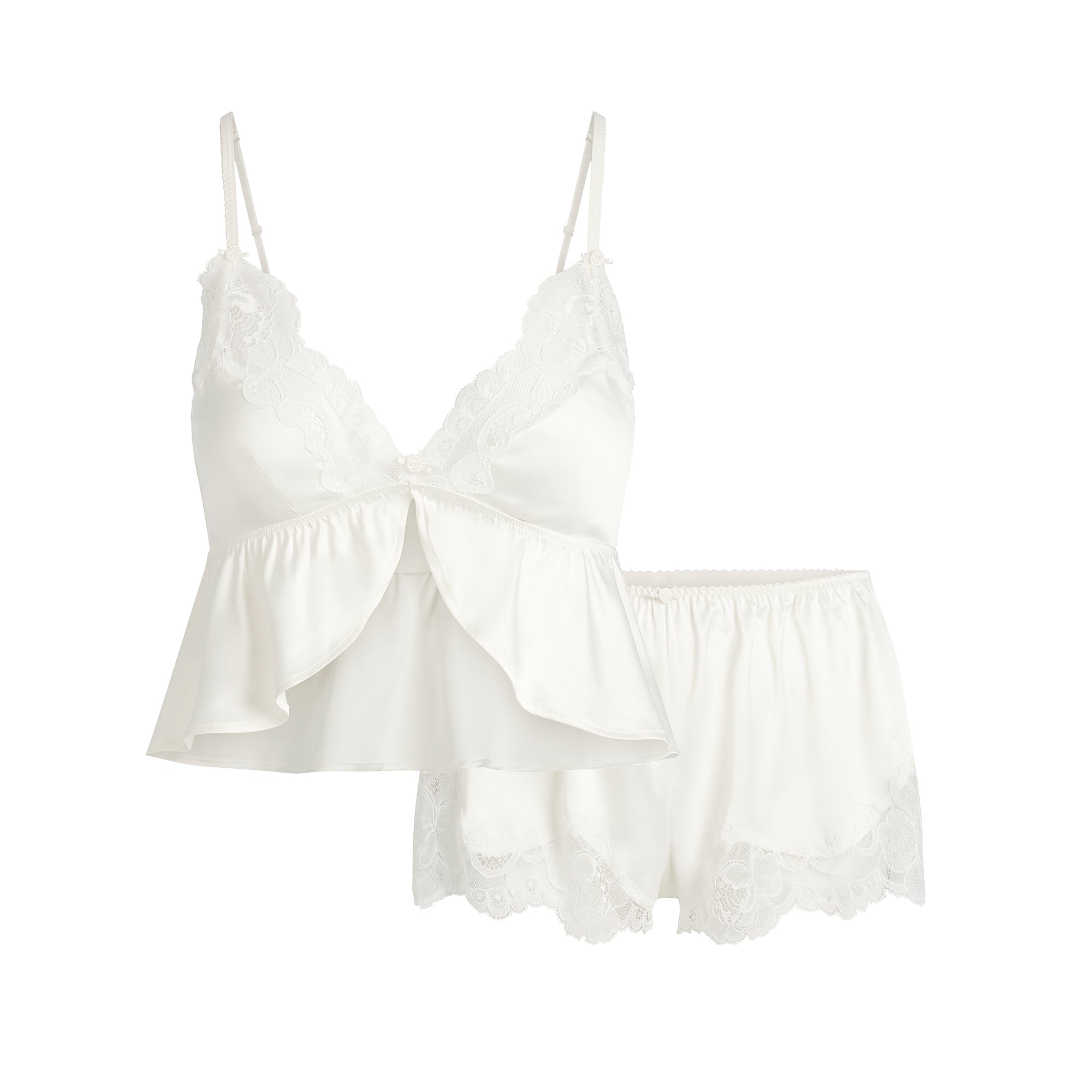 WOVEN SHINE LACE BABYDOLL AND SHORT SET | IVORY - Image 7