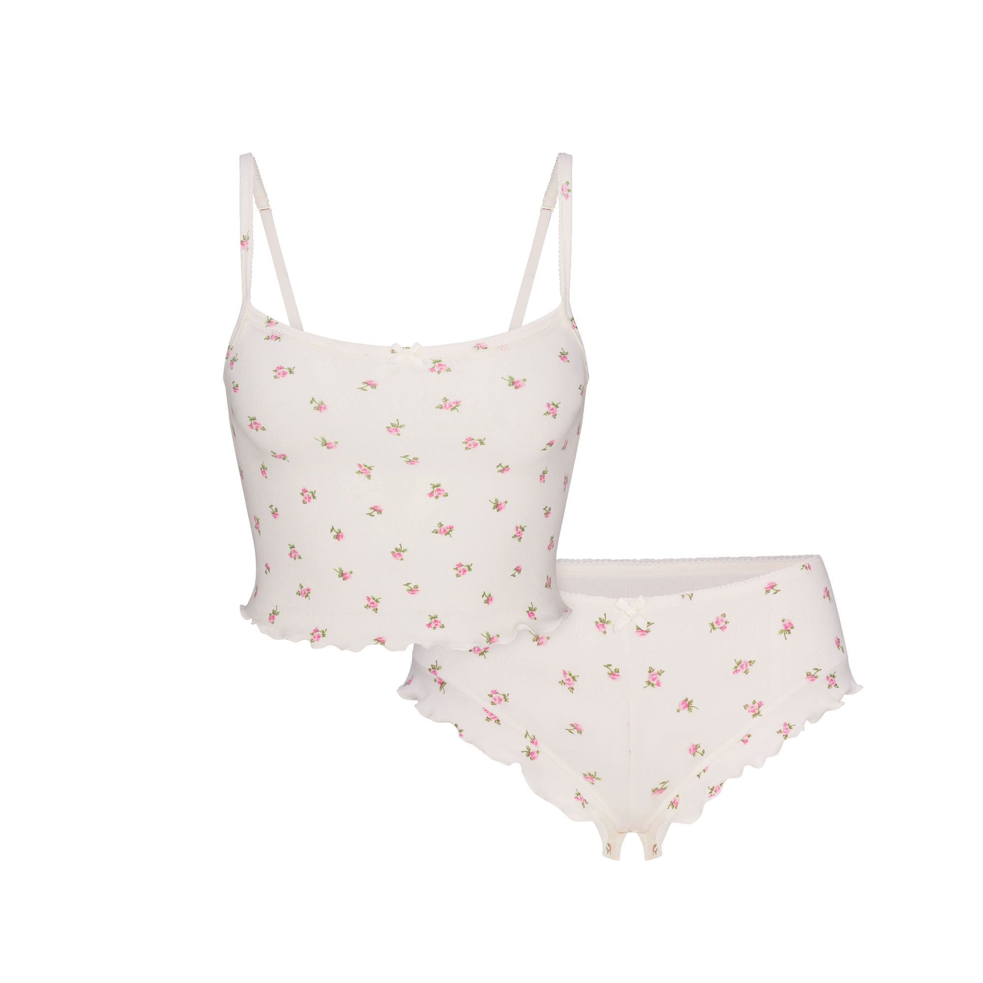 LOGO POINTELLE CROPPED CAMI SET | MARBLE PINK ROSEBUD PRINT - Image 6
