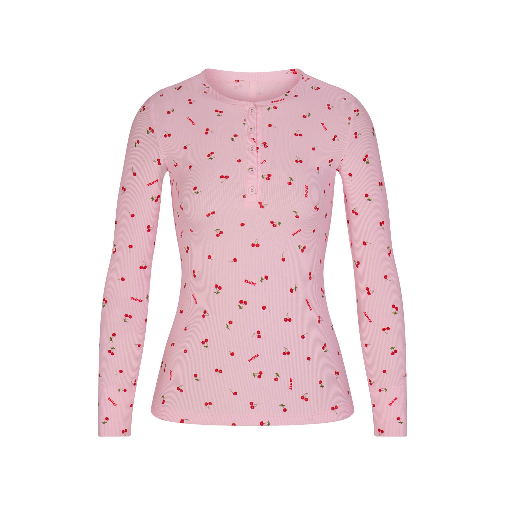SOFT LOUNGE LONG SLEEVE HENLEY | CHERRY BLOSSOM PRINT - Image 5