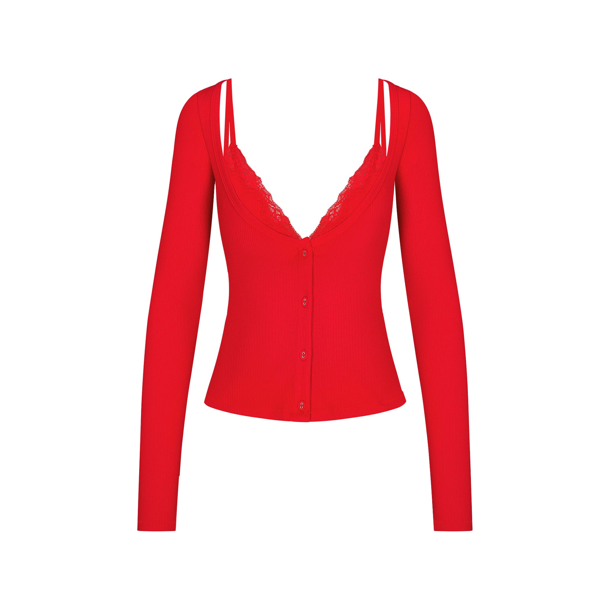 SOFT LOUNGE LACE LONG SLEEVE TOP WITH BRALETTE | CHERRY - Image 5