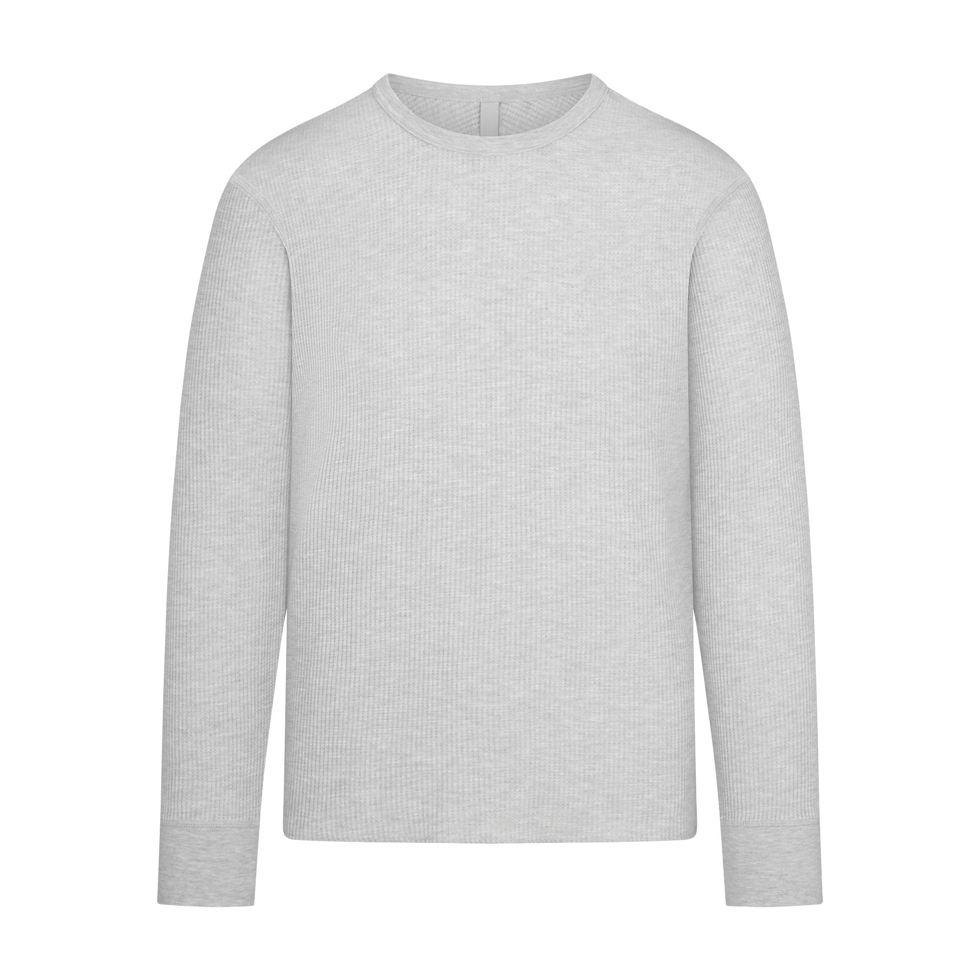 WAFFLE MENS LONG SLEEVE T-SHIRT | LIGHT HEATHER GREY - Image 5