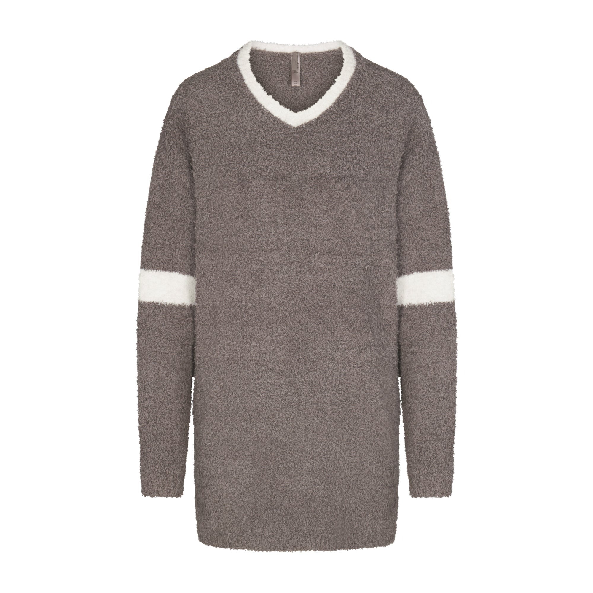 COZY KNIT V NECK MINI DRESS | GREY CHALK MULTI - Image 5