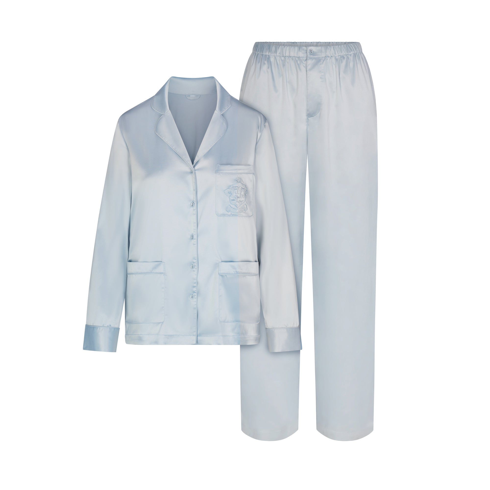 SKIMS HOTEL SHINE LONG SLEEVE BUTTON UP SLEEP SET | FROST - Image 9