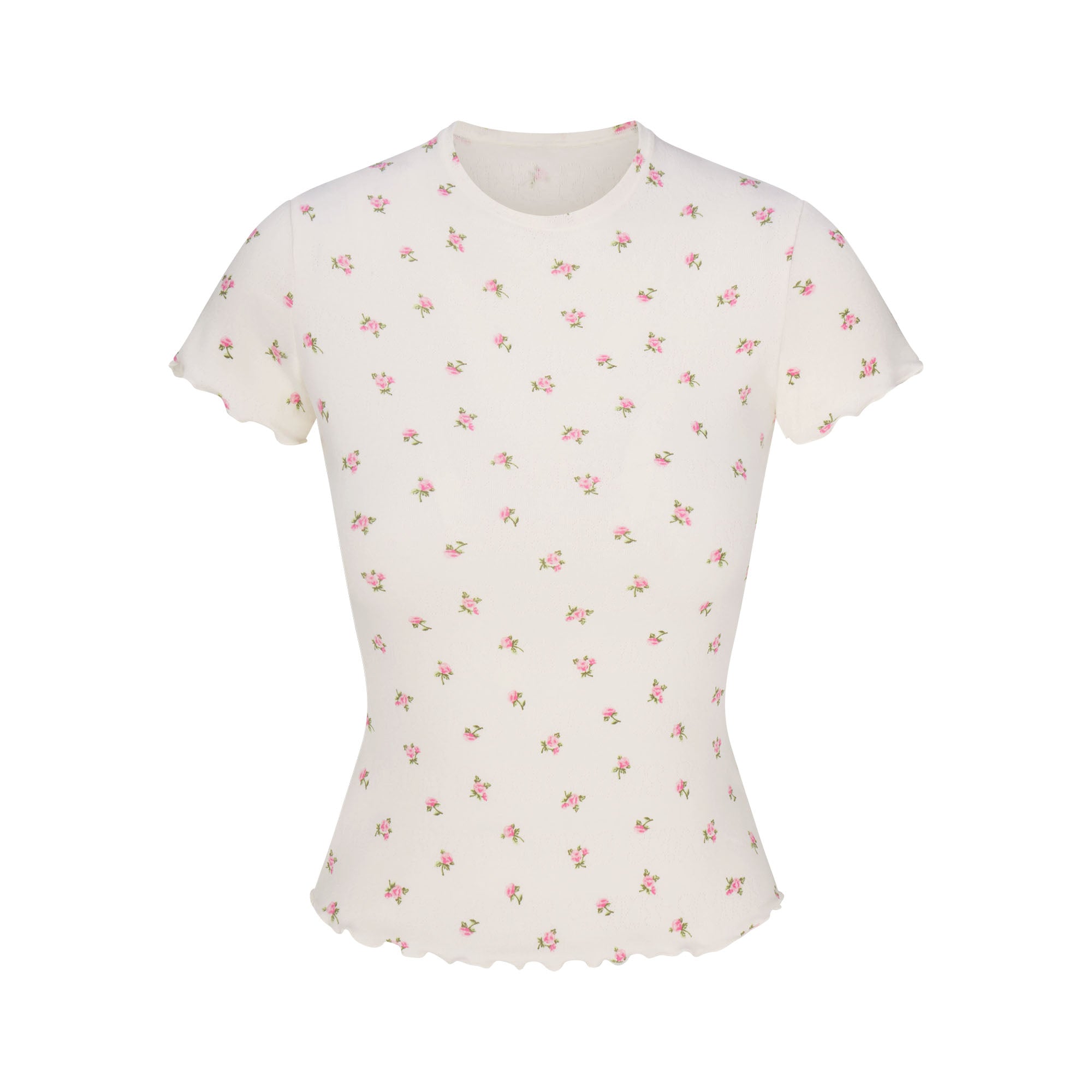 LOGO POINTELLE T-SHIRT | MARBLE PINK ROSEBUD PRINT - Image 6