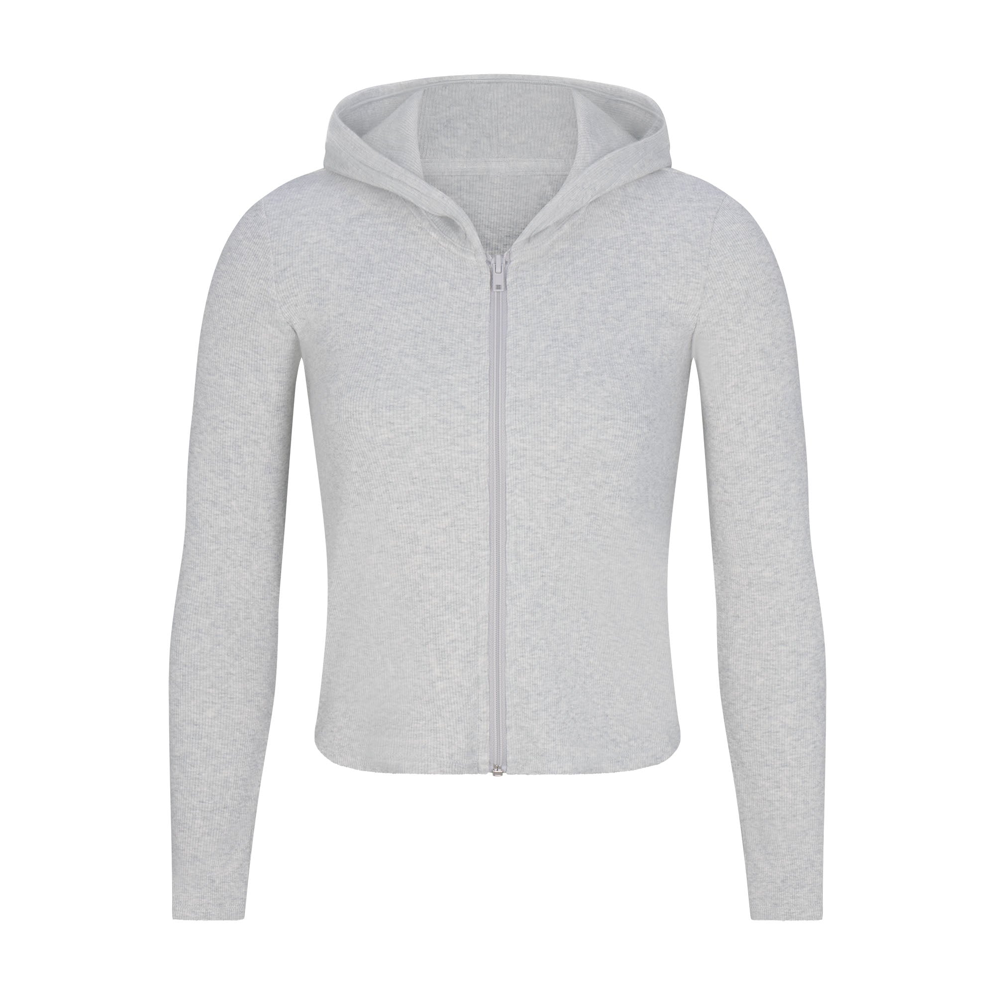 COTTON RIB ZIP UP HOODIE | LIGHT HEATHER GREY - Image 5