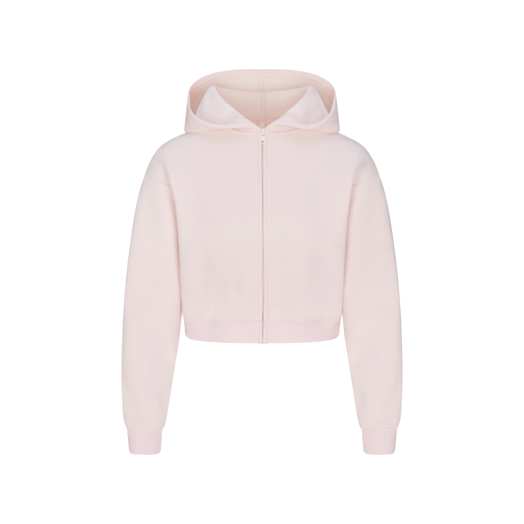 COTTON FLEECE SHRUNKEN ZIP UP HOODIE | BARELY PINK - Image 7
