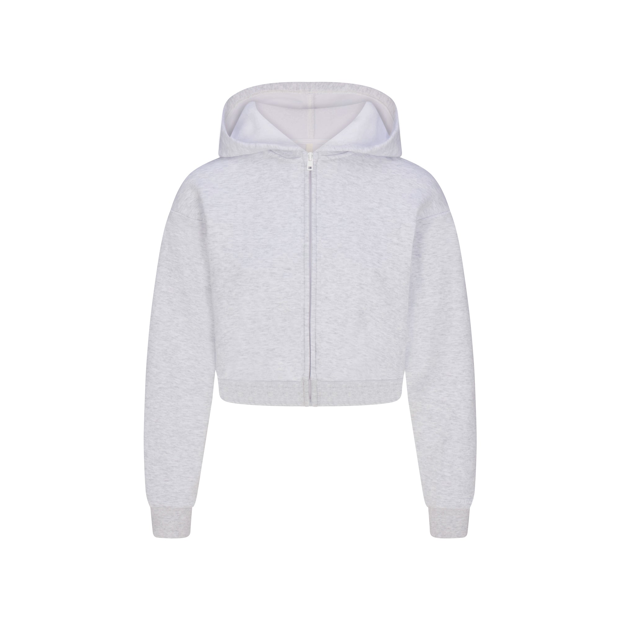 COTTON FLEECE SHRUNKEN ZIP UP HOODIE | LIGHT HEATHER GREY - Image 7