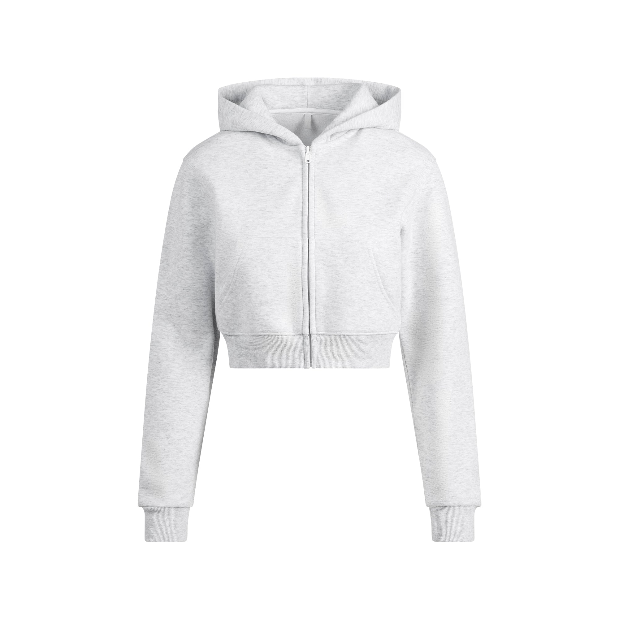 COTTON FLEECE CROPPED ZIP UP HOODIE | LIGHT HEATHER GREY - Image 6