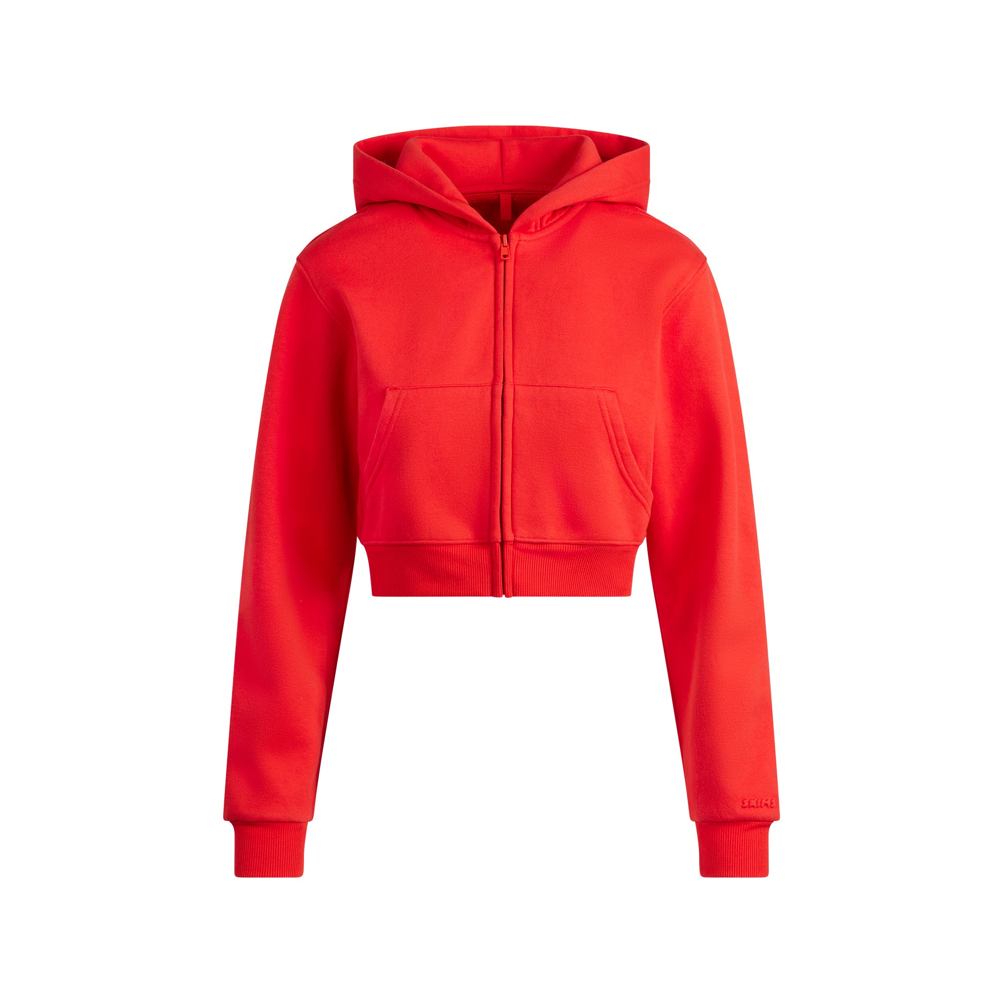 COTTON FLEECE CROPPED ZIP UP HOODIE | RUBY - Image 8