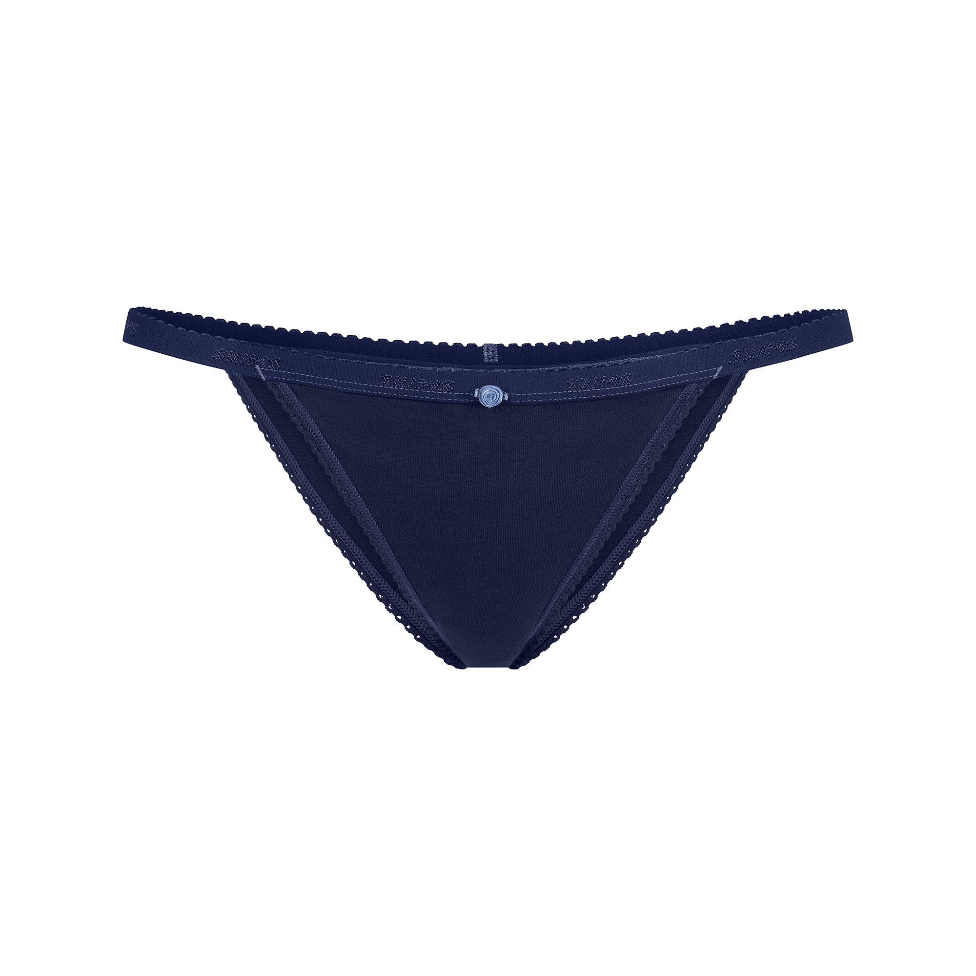 LIGHTWEIGHT COTTON LOGO PICOT STRING BIKINI | NAVY TONAL - Image 5