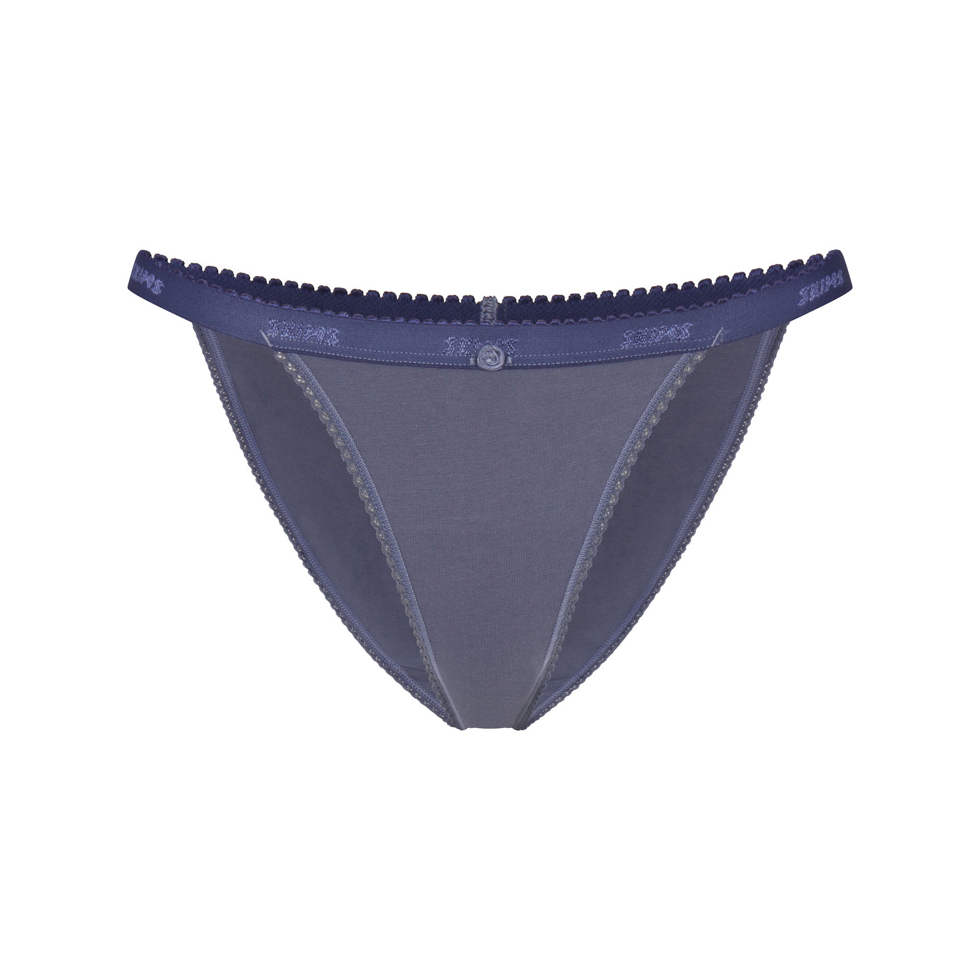 LIGHTWEIGHT COTTON LOGO PICOT STRING BIKINI | STEEL BLUE - Image 5