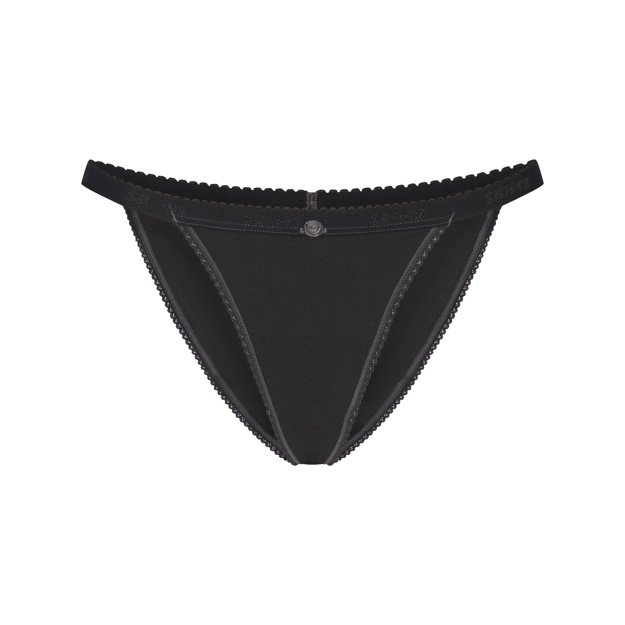 LIGHTWEIGHT COTTON LOGO PICOT STRING BIKINI | SOOT - Image 5