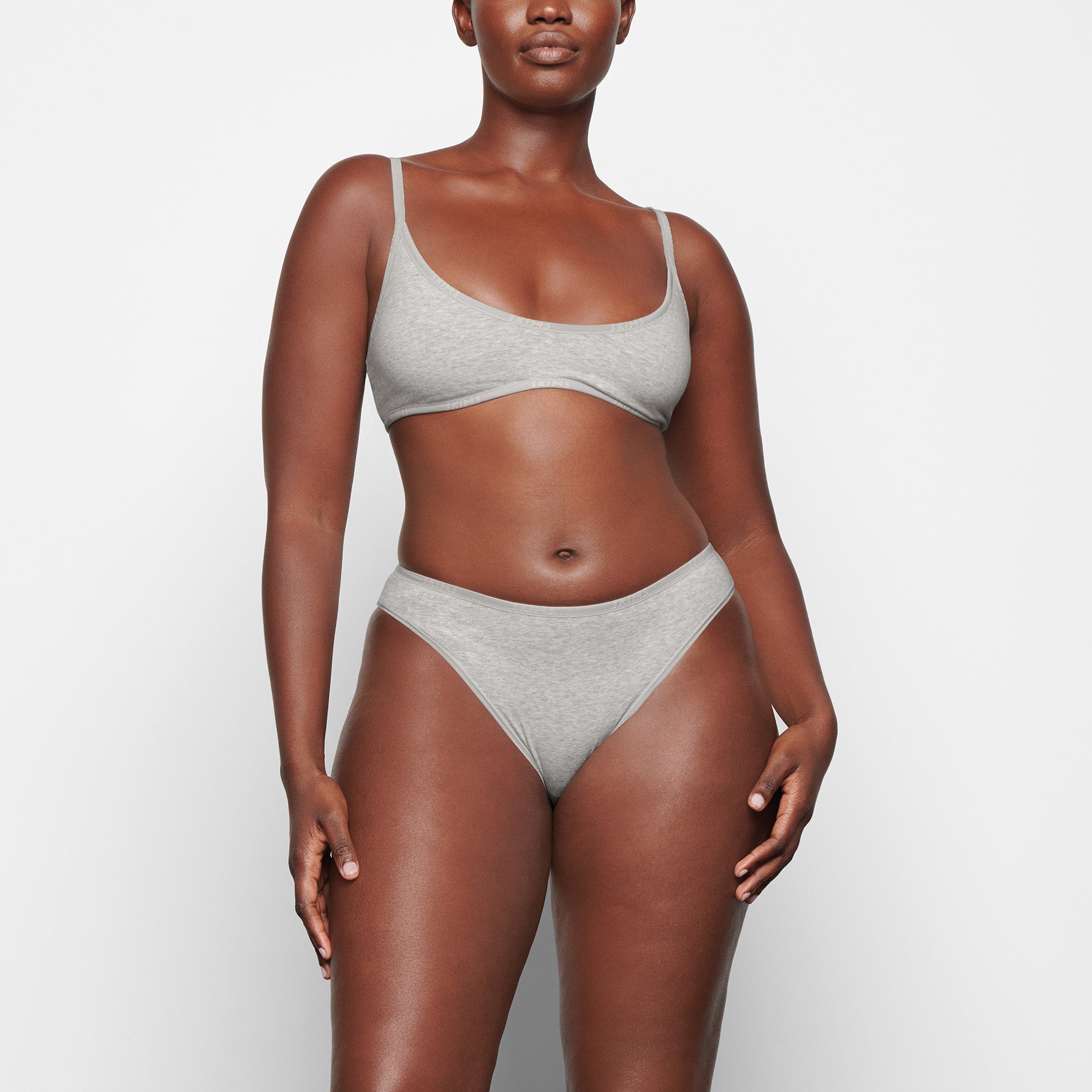 COTTON LOGO HIGH LEG BIKINI | LIGHT HEATHER GREY