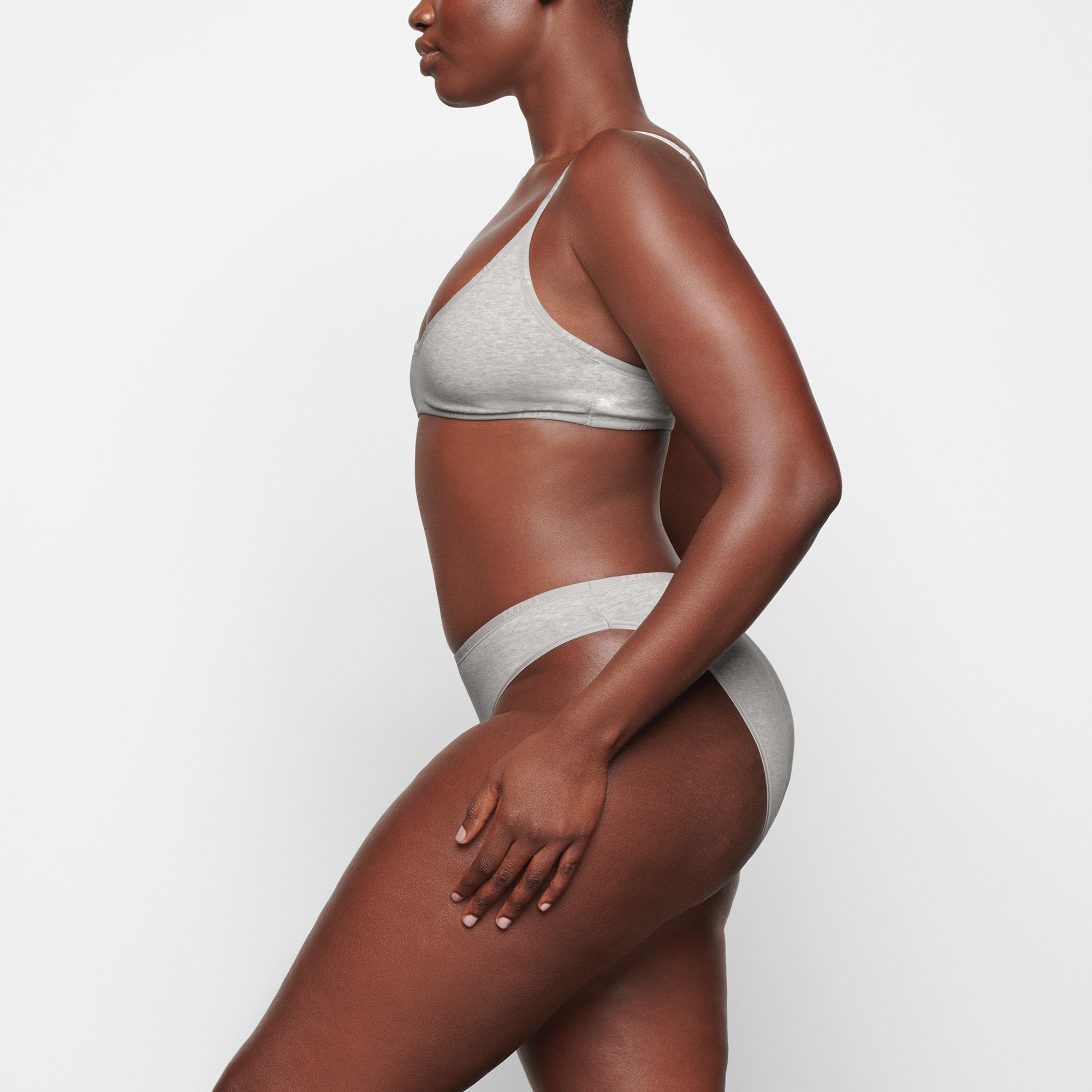 COTTON LOGO HIGH LEG BIKINI | LIGHT HEATHER GREY - Image 2