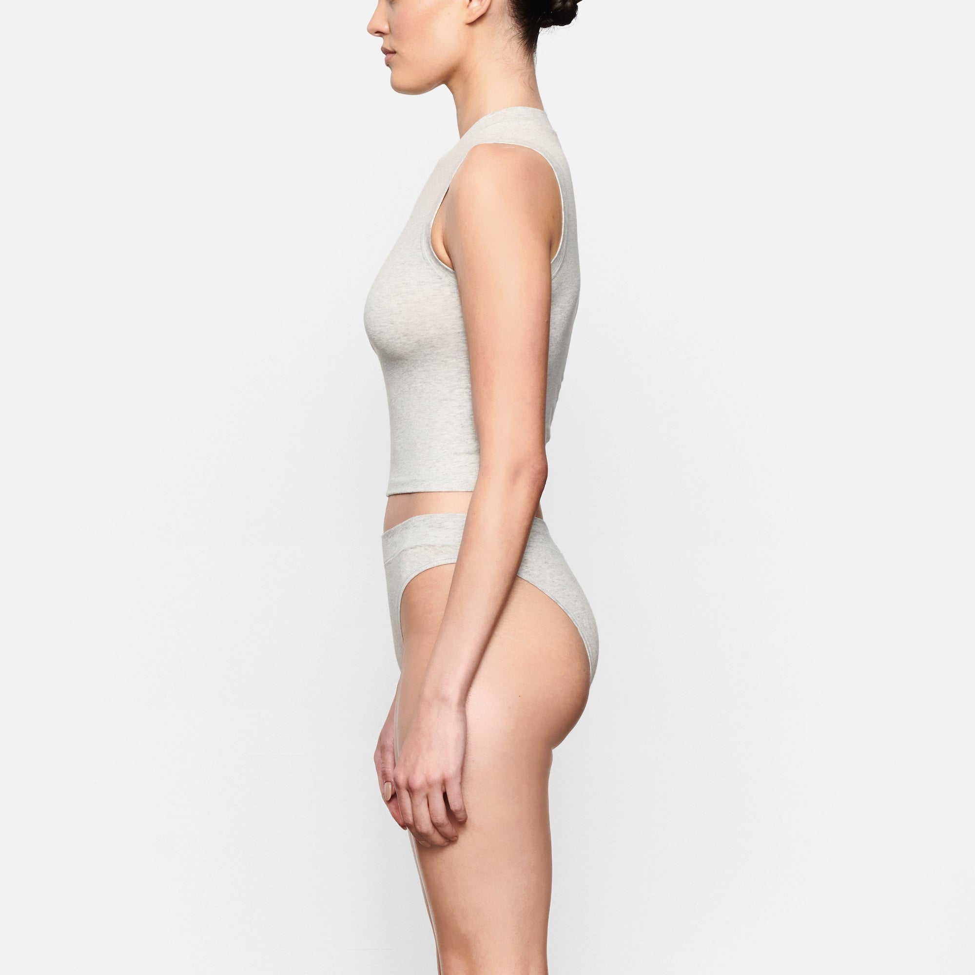 COTTON JERSEY CHEEKY TANGA | LIGHT HEATHER GREY - Image 2