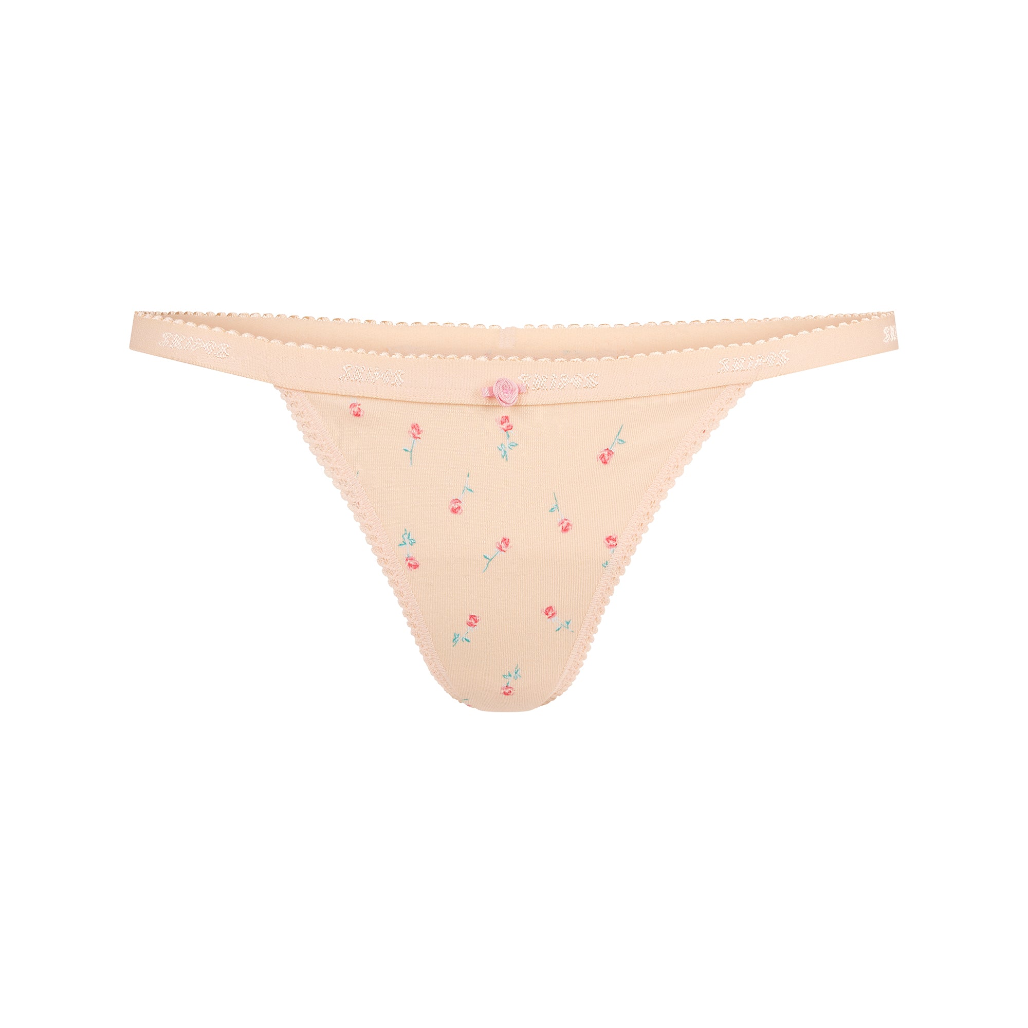 LIGHTWEIGHT COTTON LOGO PICOT THONG | PEACH VINTAGE ROSE PRINT - Image 5