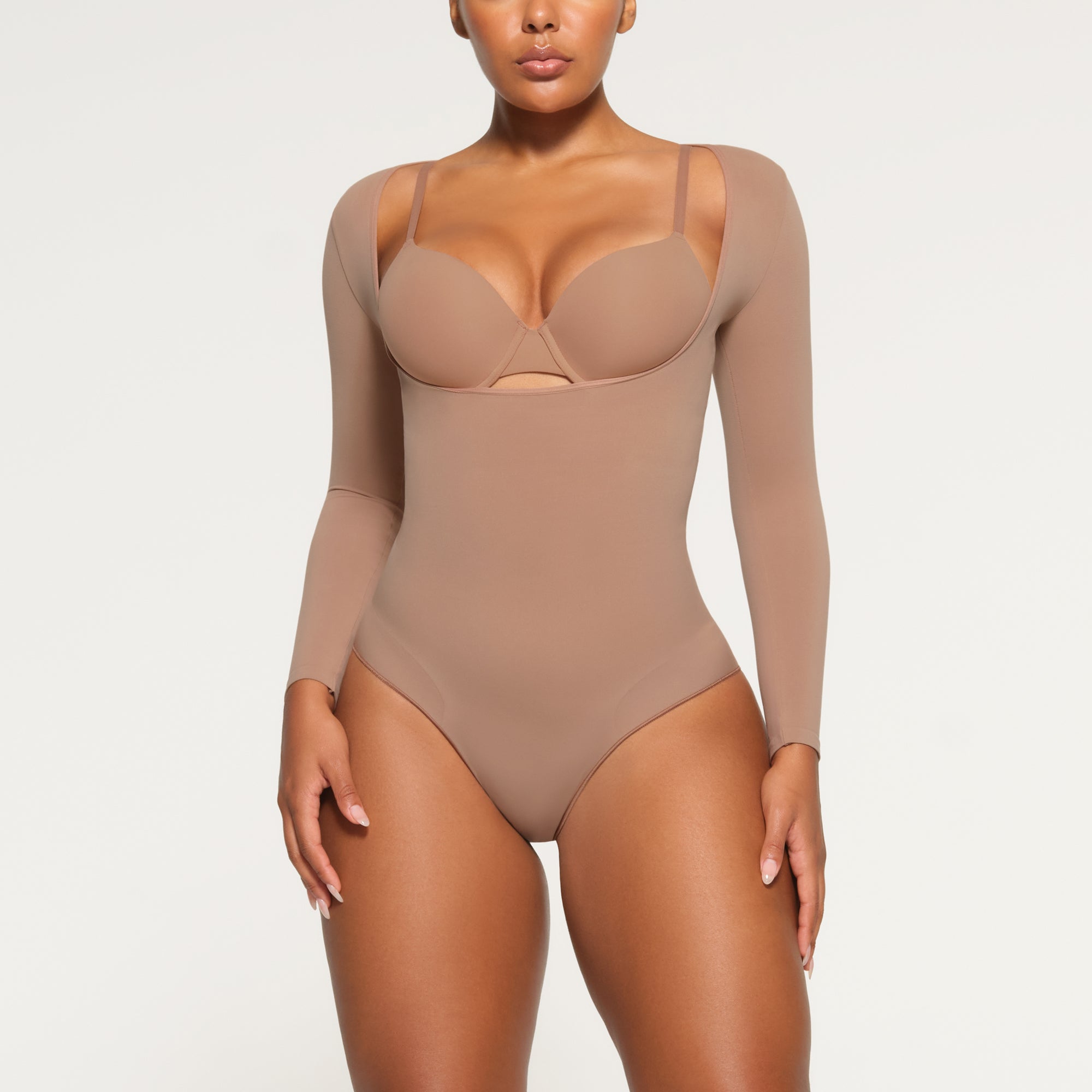 SEAMLESS SCULPT LONG SLEEVE OPEN BUST BRIEF BODYSUIT | SIENNA