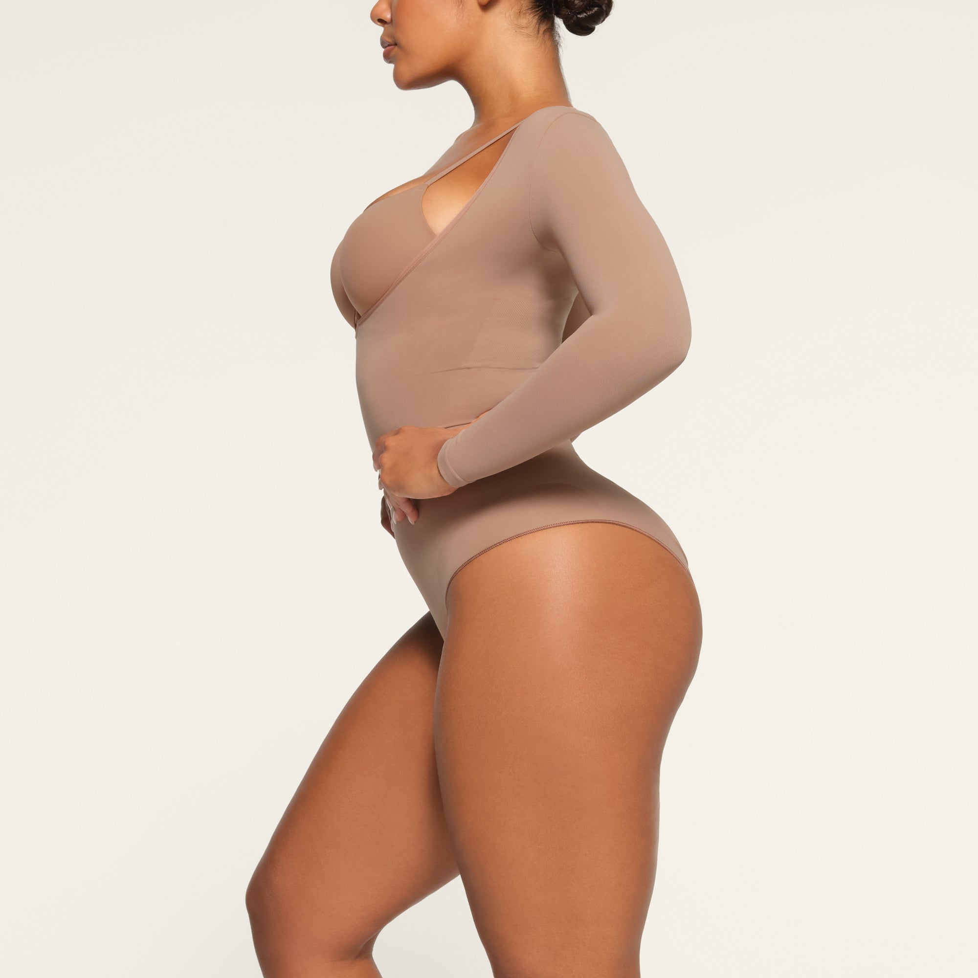 SEAMLESS SCULPT LONG SLEEVE OPEN BUST BRIEF BODYSUIT | SIENNA - Image 2
