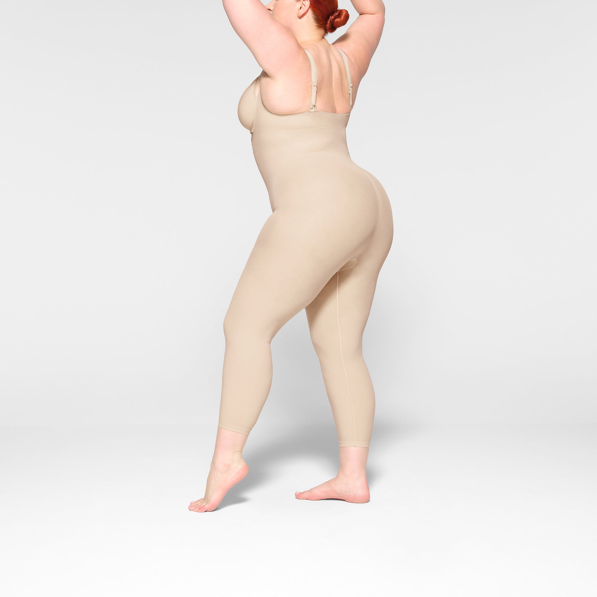 SHEER SEAMLESS OPEN BUST CATSUIT | SAND - Image 2