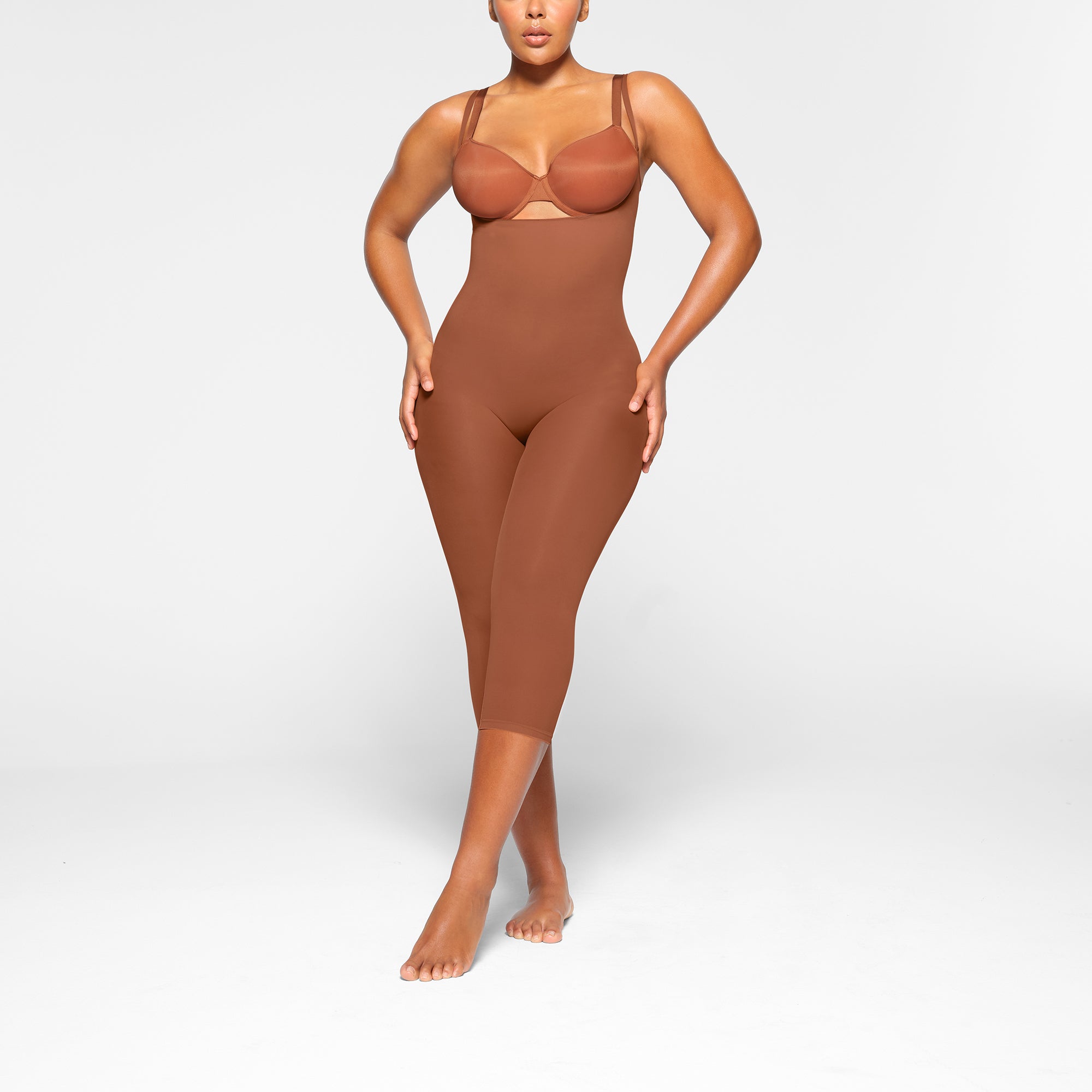 SHEER SEAMLESS OPEN BUST CATSUIT | BRONZE