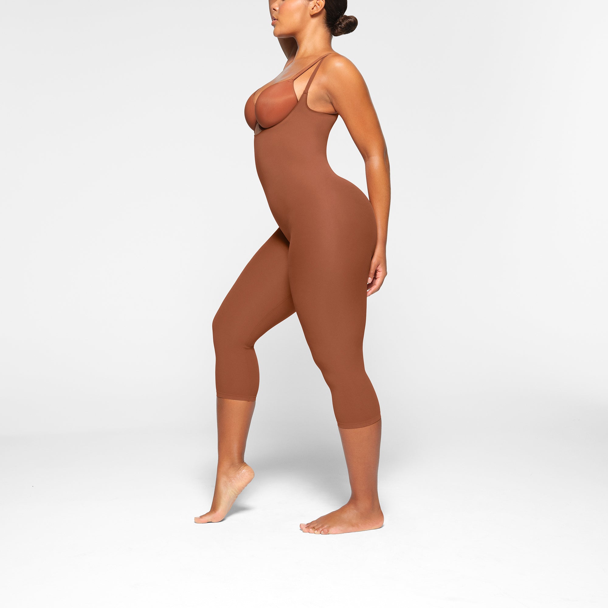 SHEER SEAMLESS OPEN BUST CATSUIT | BRONZE - Image 2