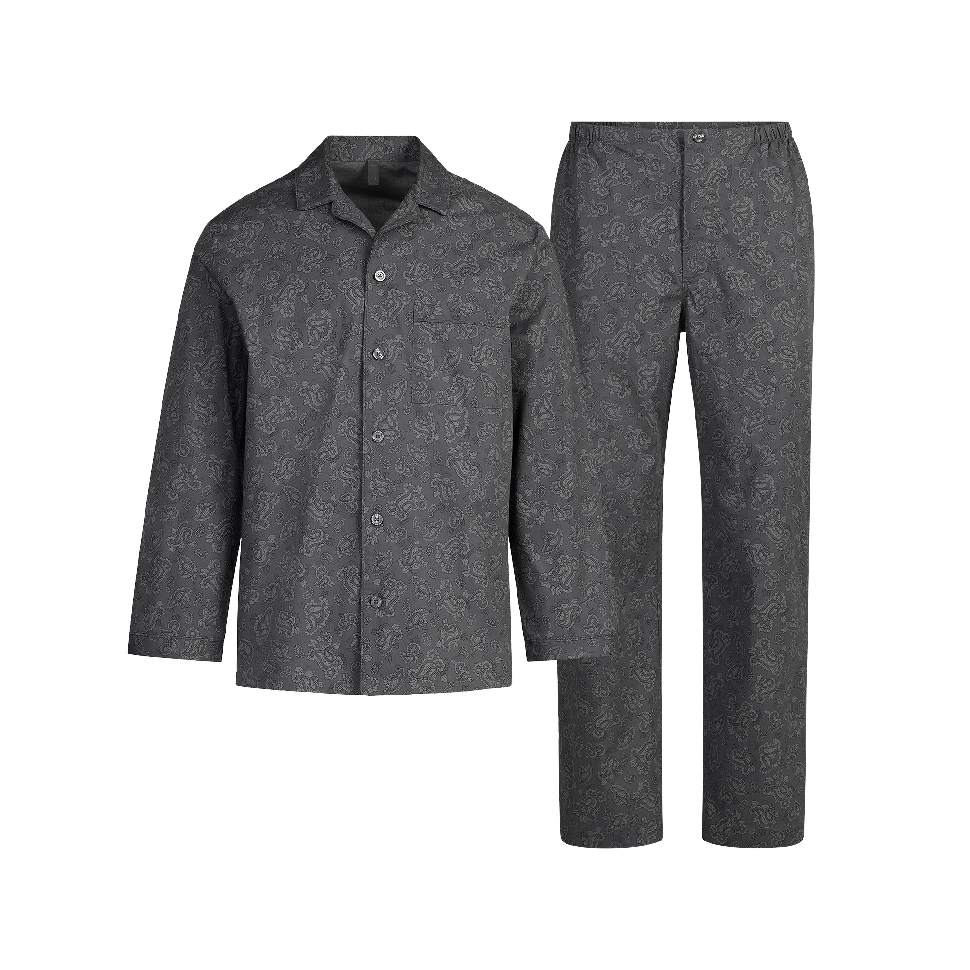 COTTON POPLIN MENS LONG SLEEP SET | ASH PAISLEY PRINT - Image 7