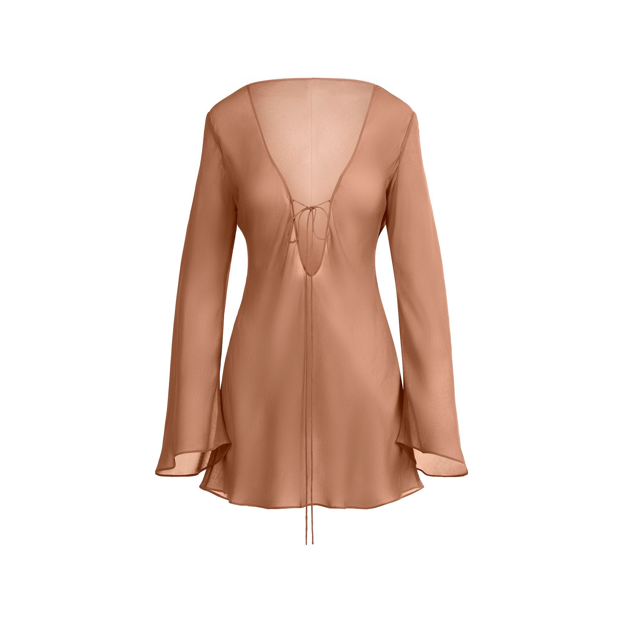 SHEER COVER-UPS LONG SLEEVE MINI DRESS | CHESTNUT - Image 7